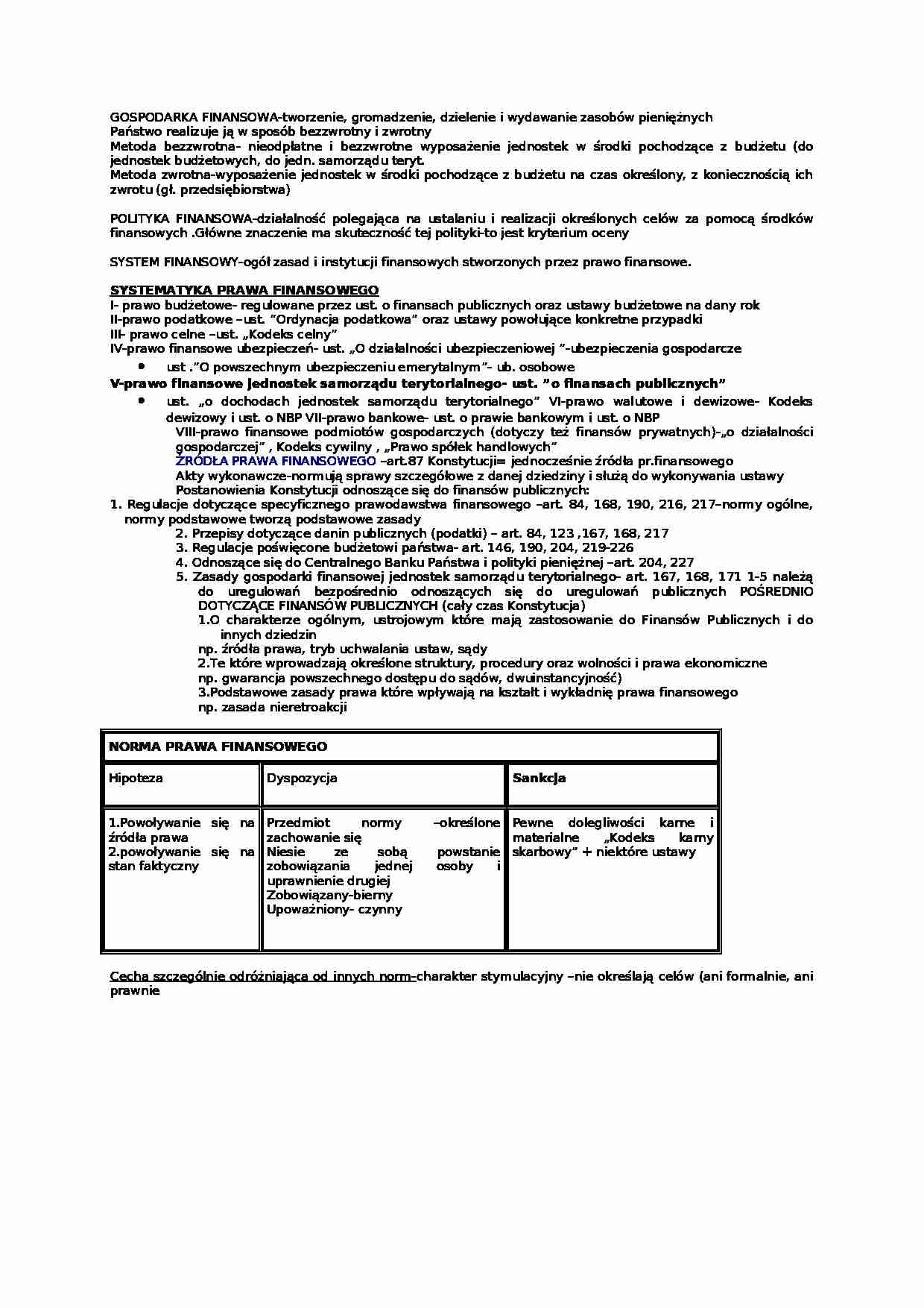Gospodarka finansowa- opracowanie - strona 1