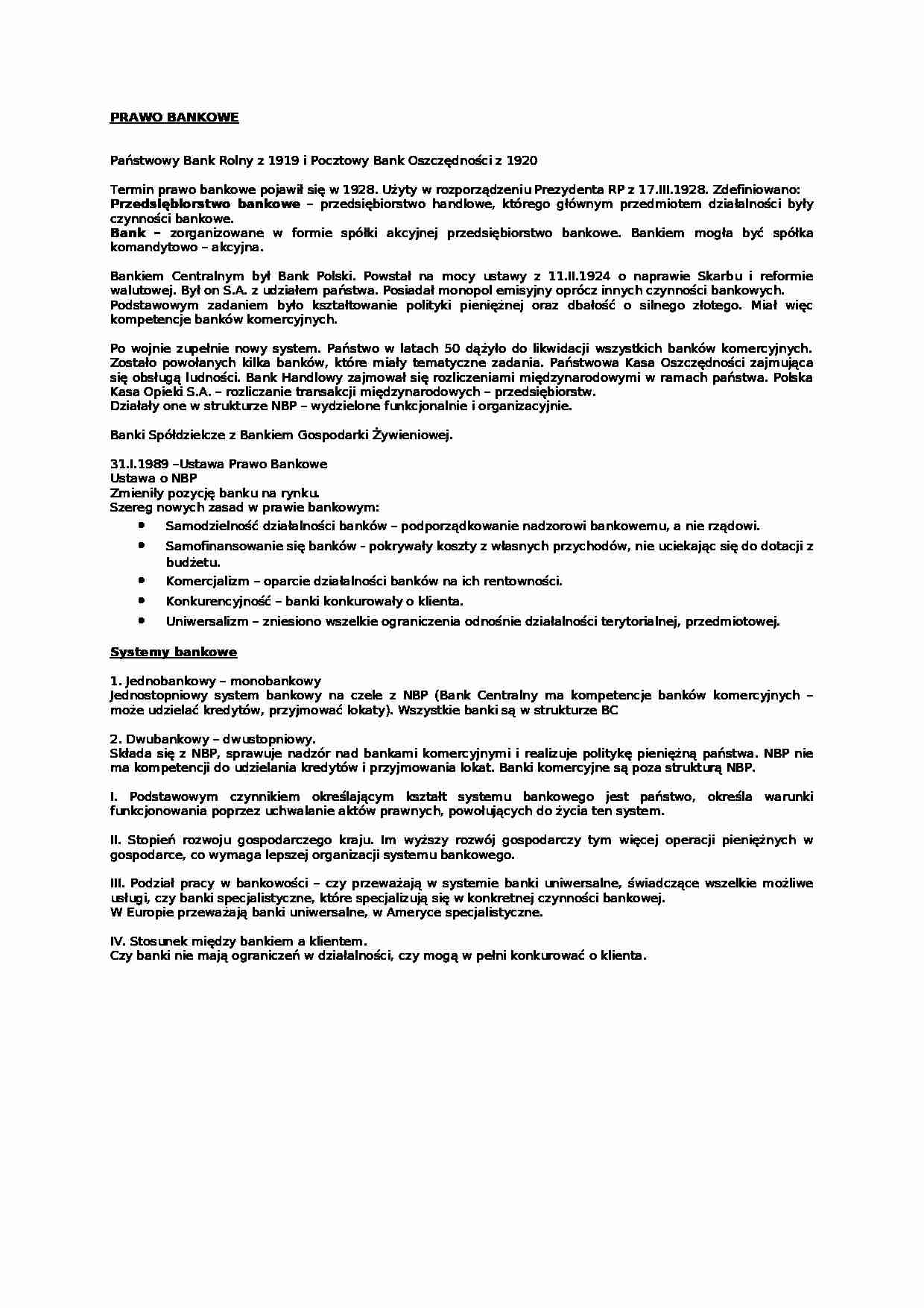 Prawo bankowe- opracowanie - Bank uniwersalny - strona 1