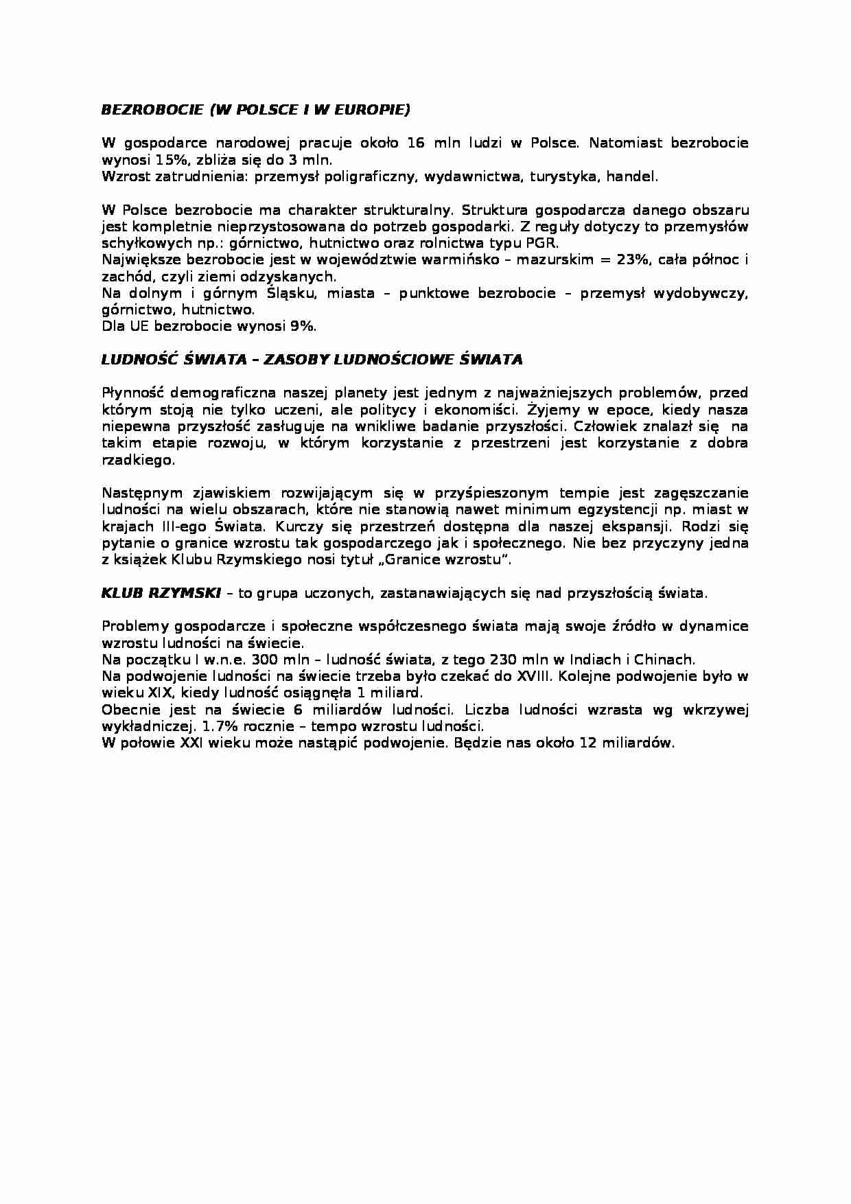 Bezrobocie- opracowanie - Klub Rzymski - strona 1