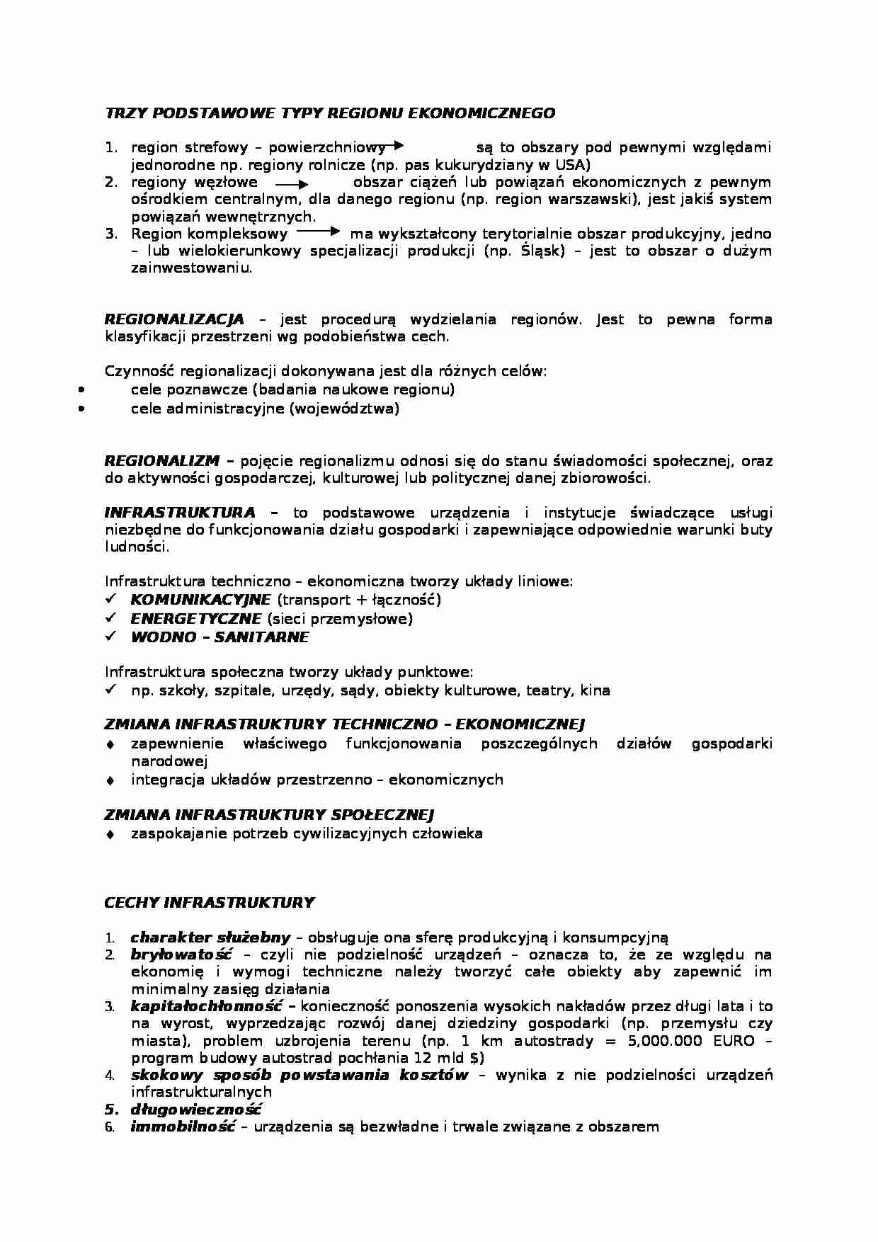 Trzy podstawowe typy regionu ekonomicznego- opracowanie - strona 1
