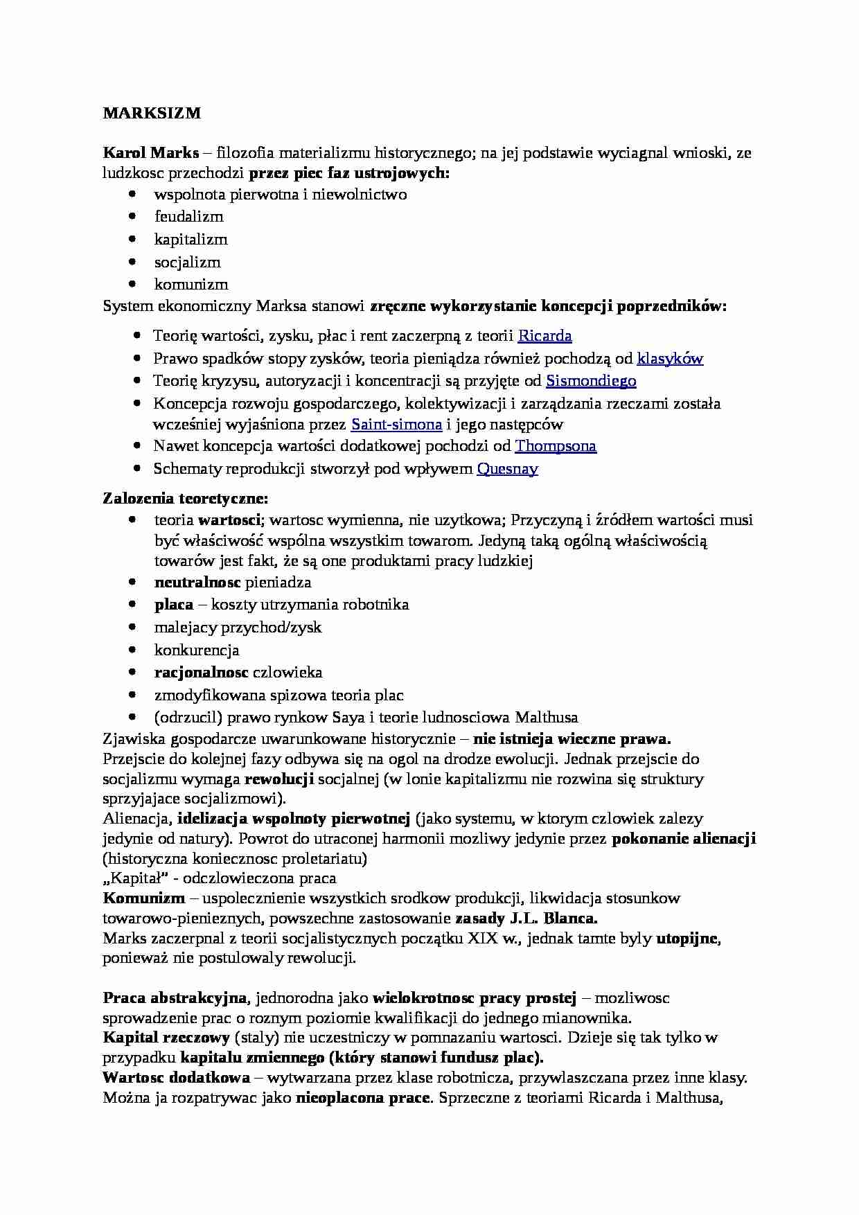 Marksizm- opracowanie - strona 1
