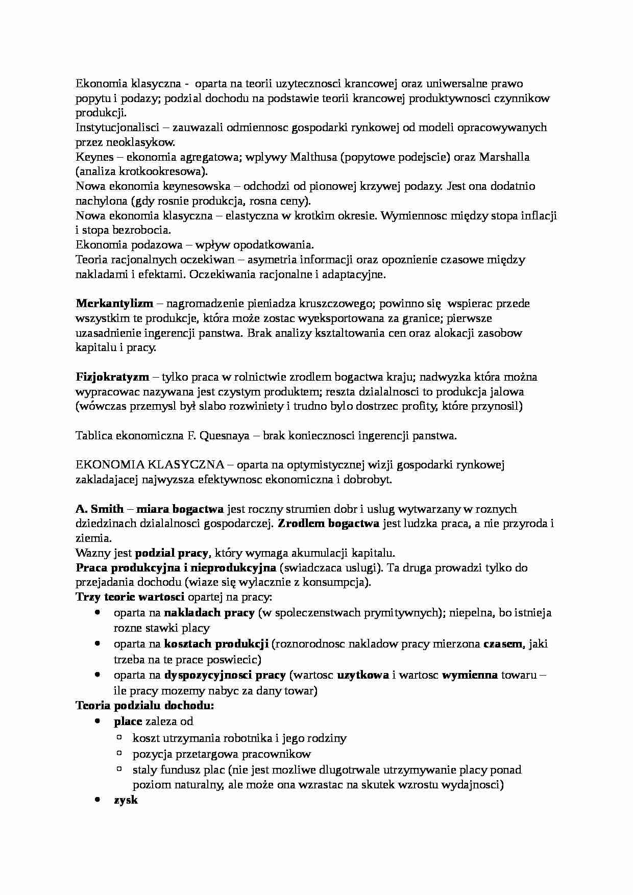 Ekonomia klasyczna- opracowanie - strona 1