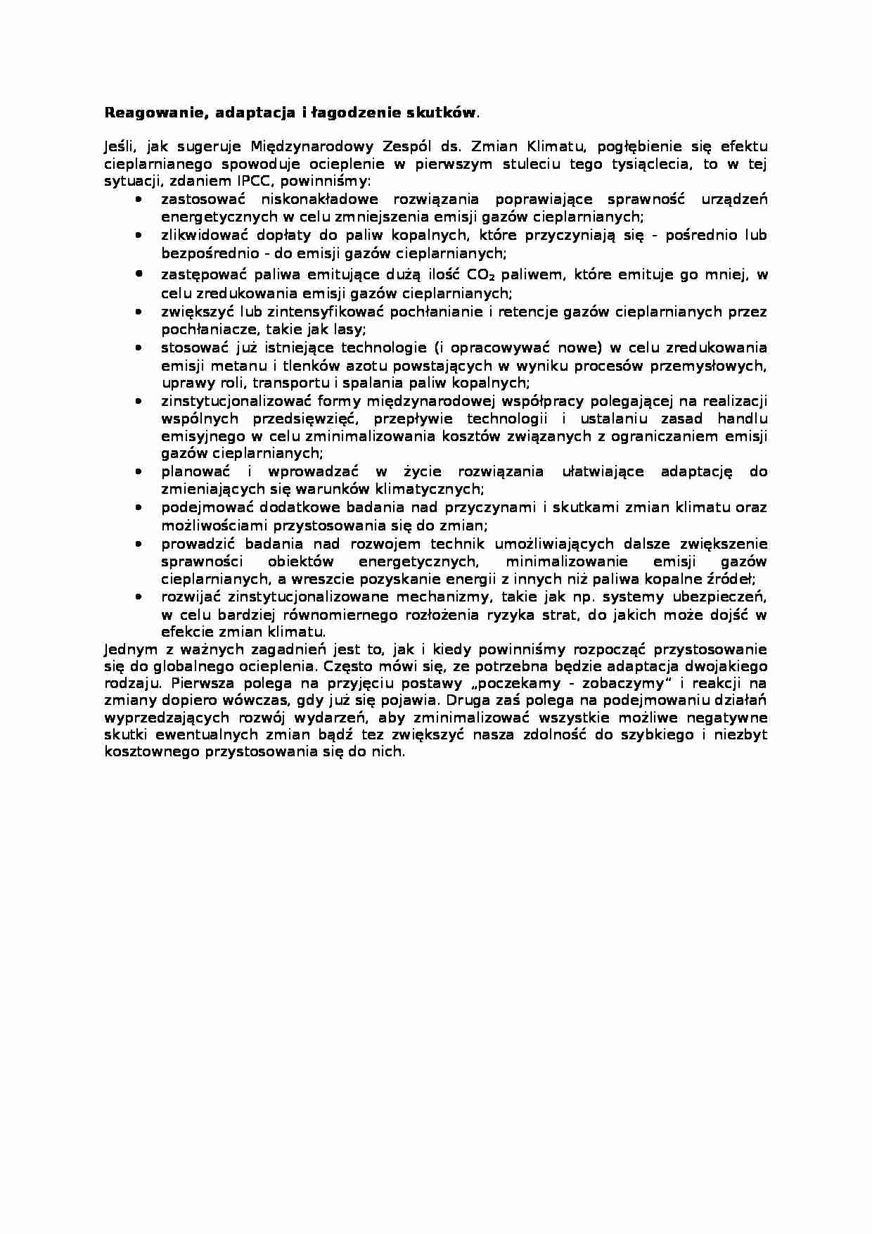 Reagowanie, adaptacja i łagodzenie skutków- opracowanie - strona 1