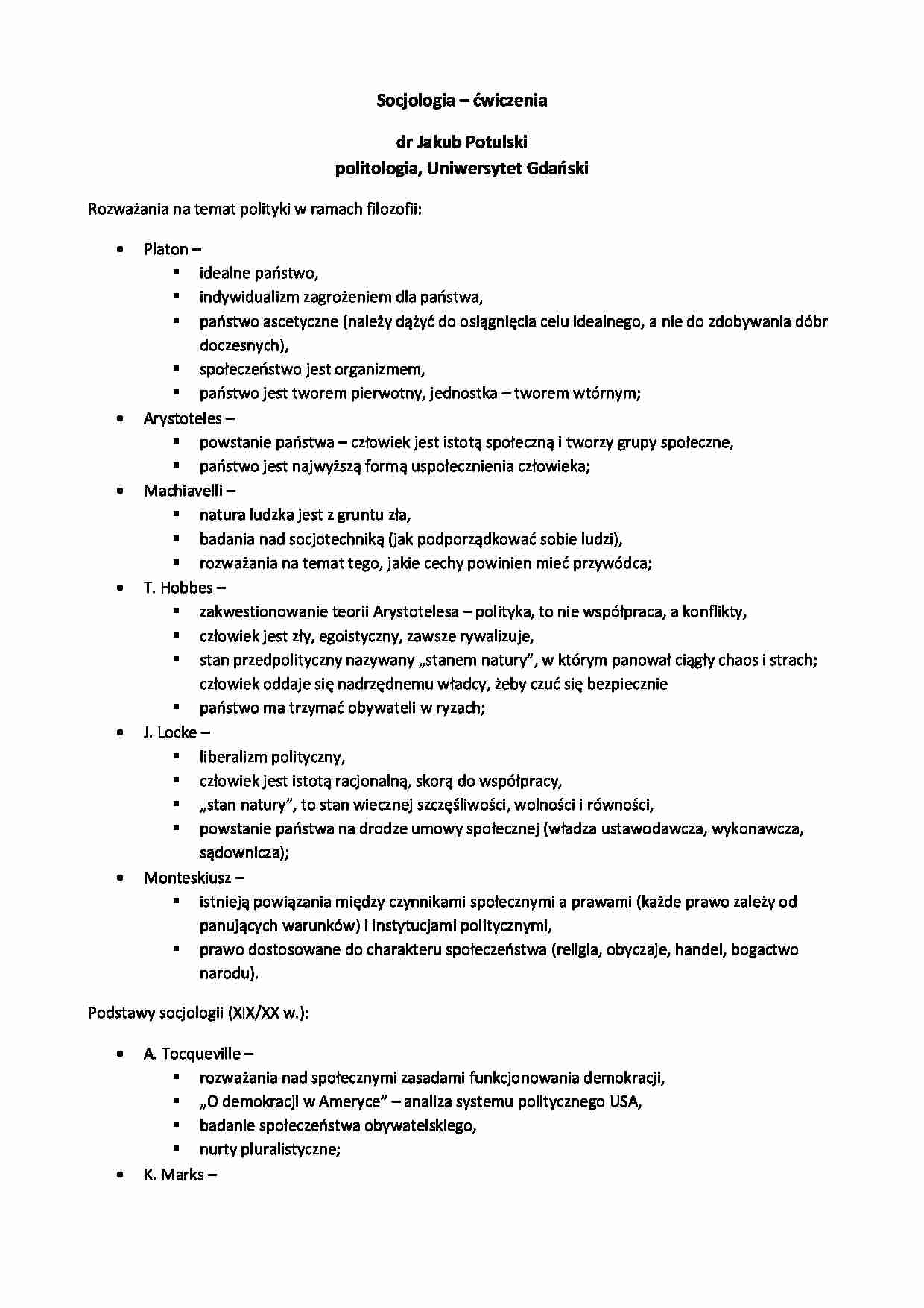 POLITOLOGIA socjologia - ćwiczenia - strona 1