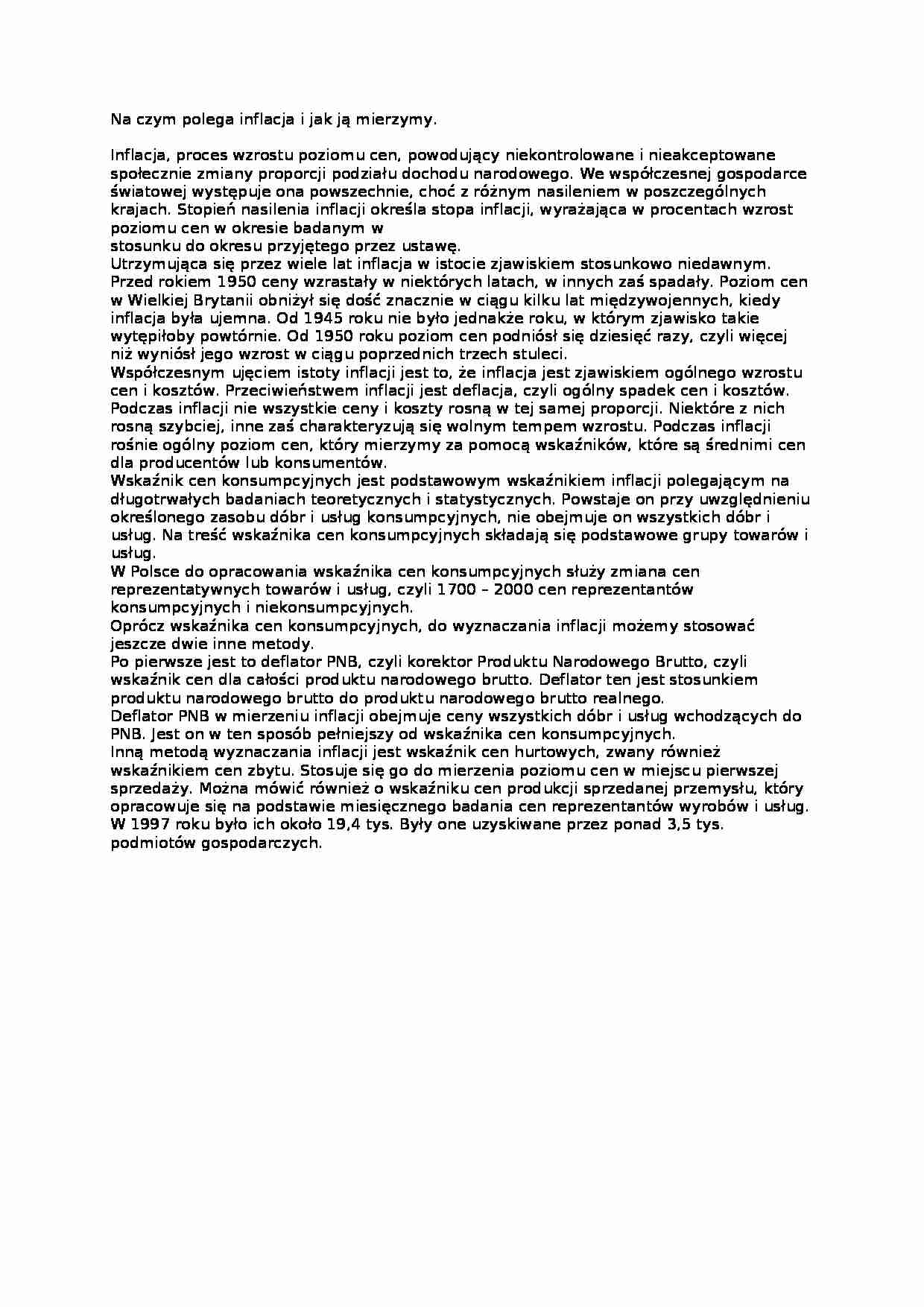 Na czym polega inflacja i jak ją mierzymy- opracowanie - strona 1