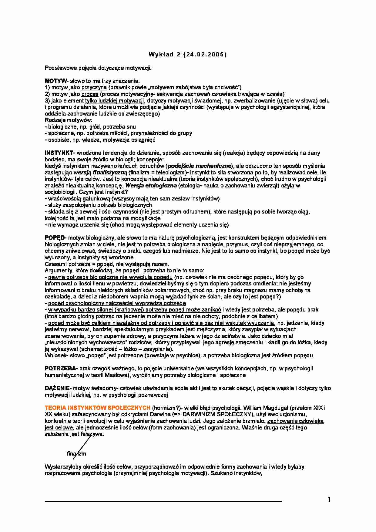 Emocje i Motywacja - wykład 2 - strona 1