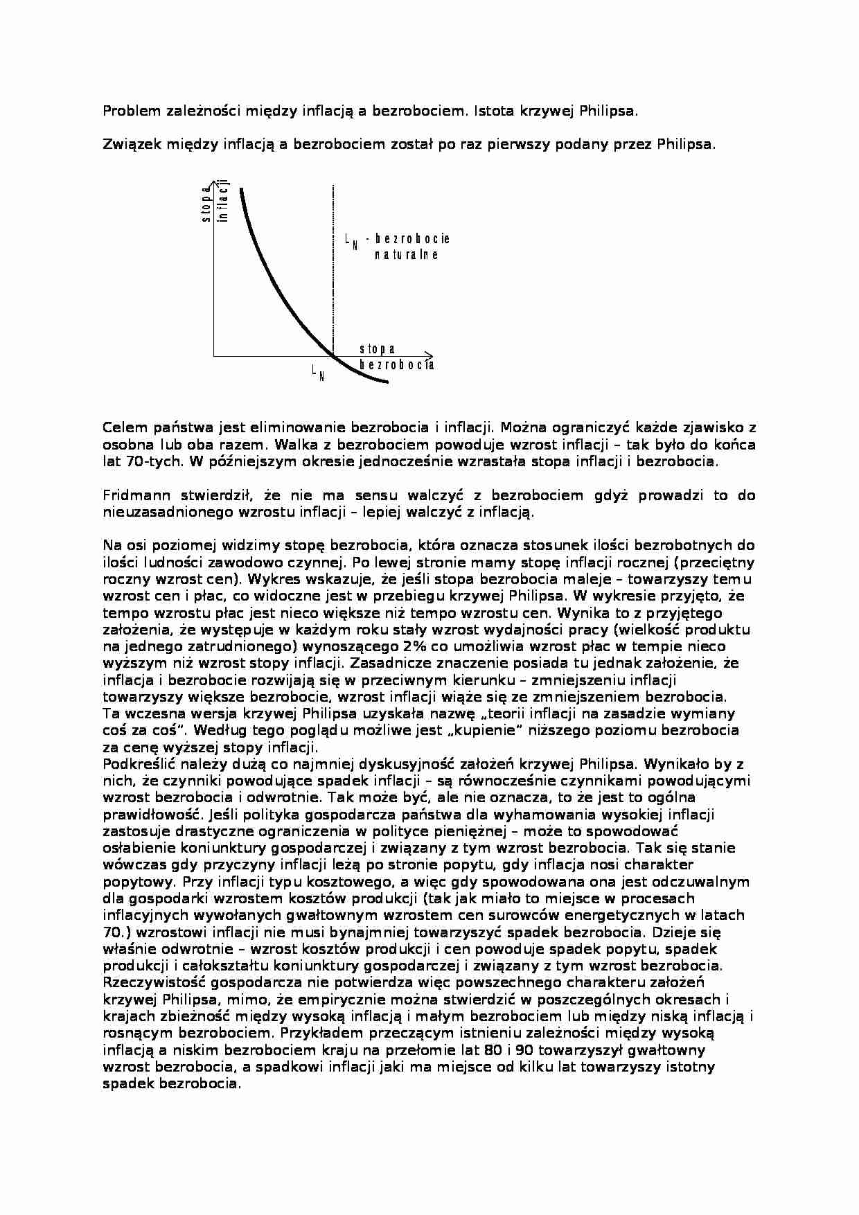Problem zależności między inflacją a bezrobociem- opracowanie - strona 1