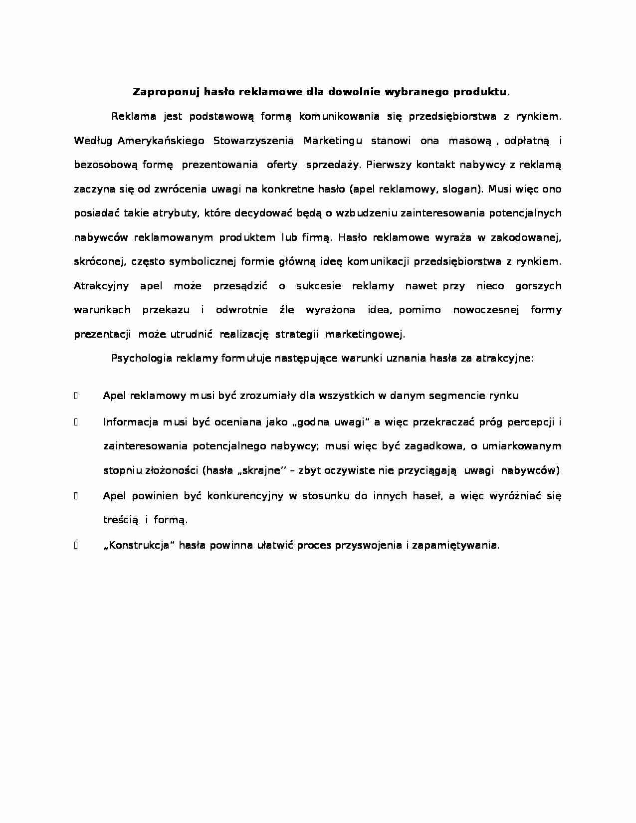 Hasło reklamowe- opracowanie - strona 1