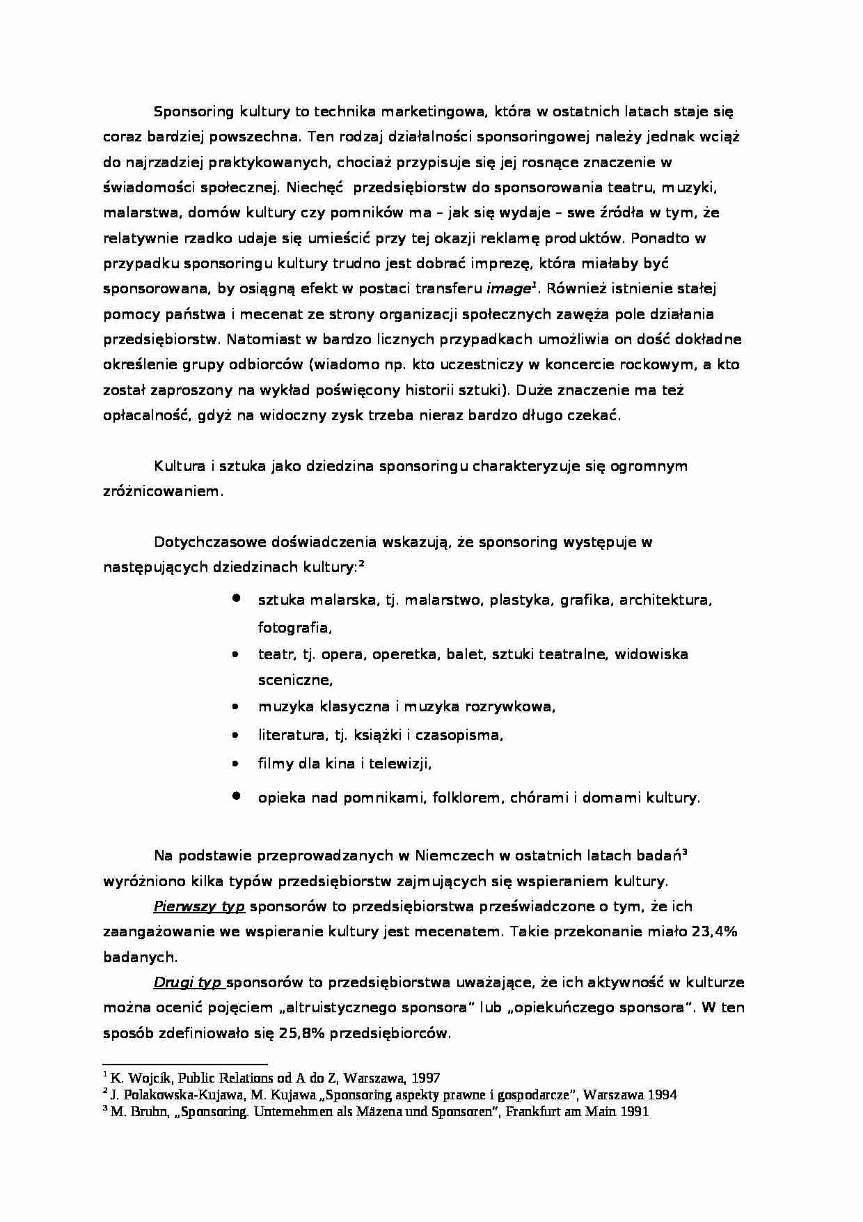 Sponsoring w kulturze- opracowanie - strona 1