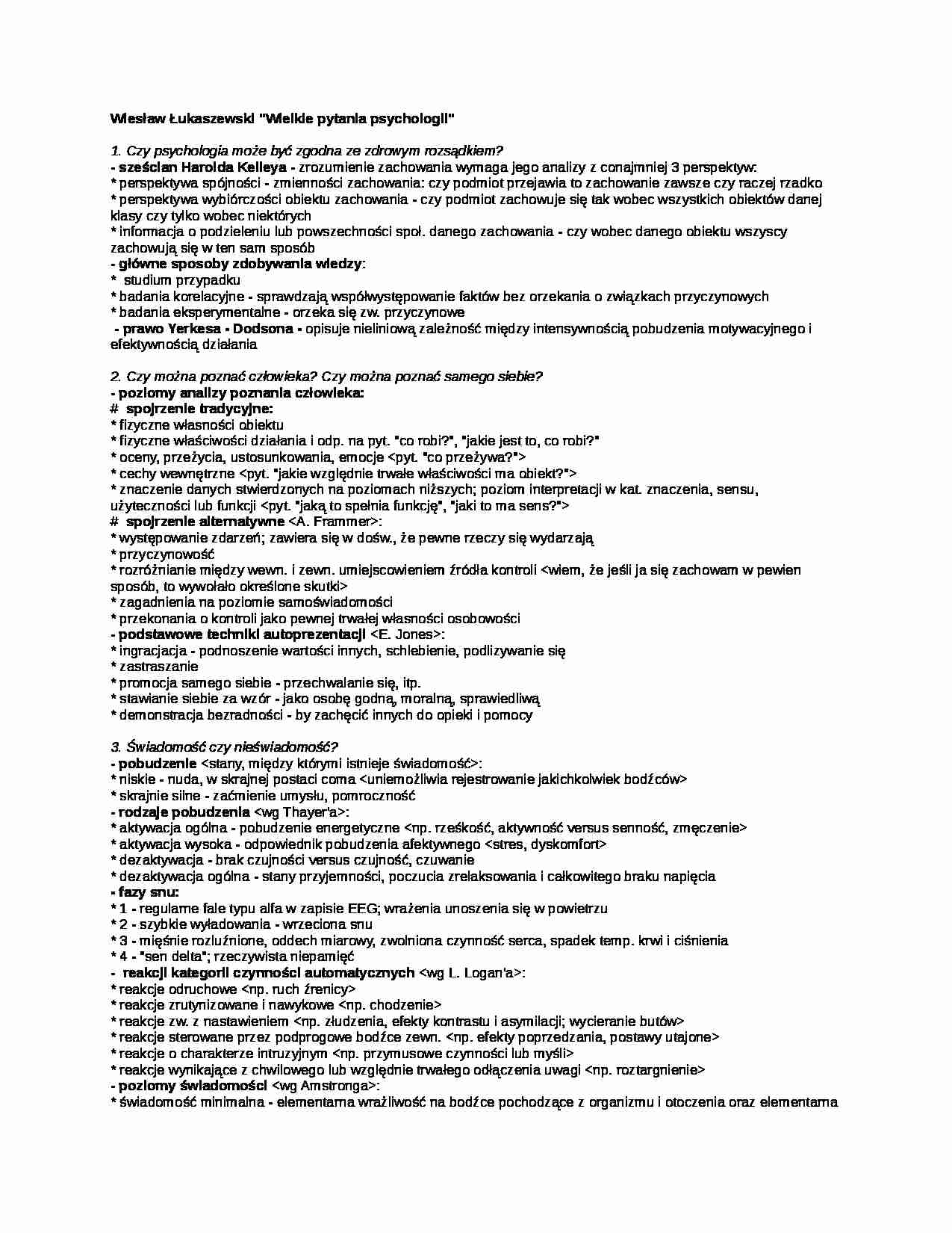 Wprowadzenie do psychologii - streszczenie 1 - strona 1