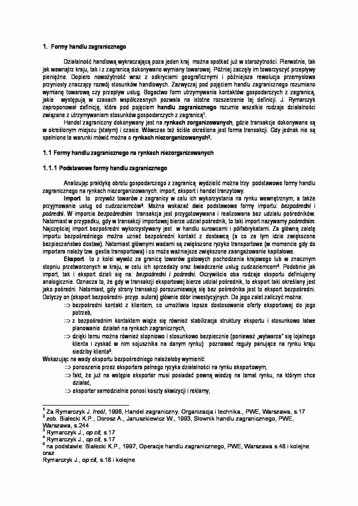 Formy handlu zagranicznego- opracowanie - strona 1