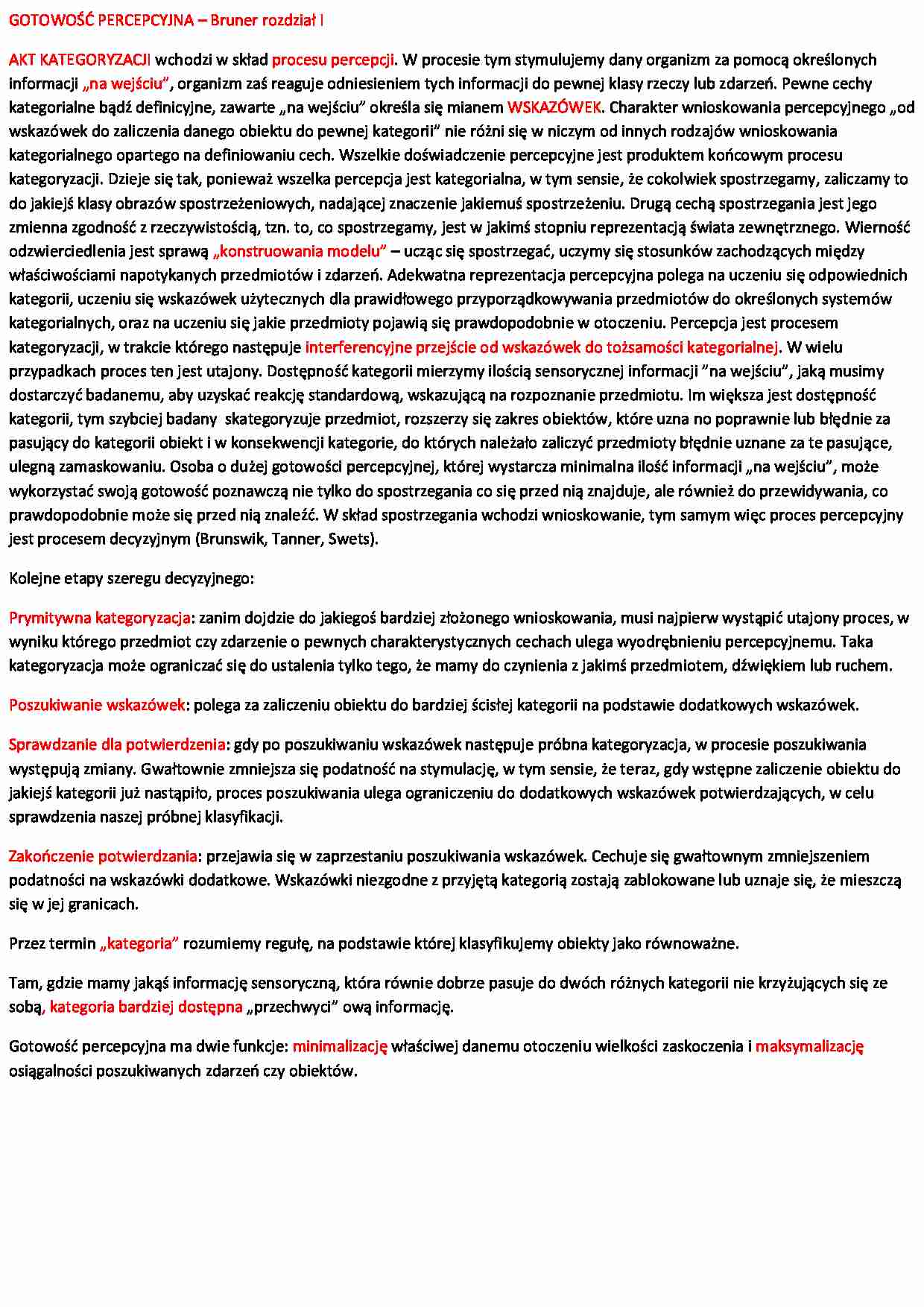 Procesy poznawcze - streszczenie 1 - strona 1