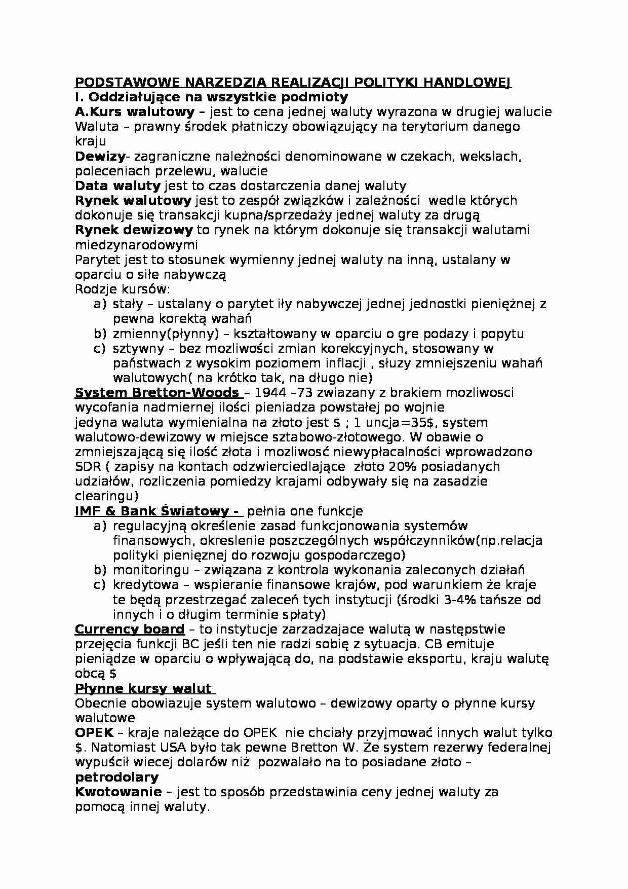 Podstawowe narzędzia realizacji polityki handlowej- opracowanie - strona 1