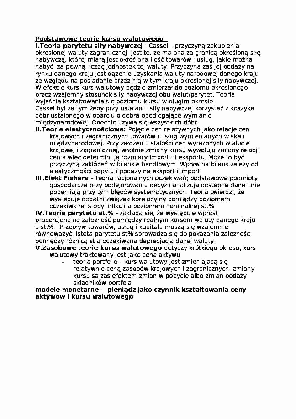 Podstawowe teorie kursu walutowego- opracowanie - strona 1