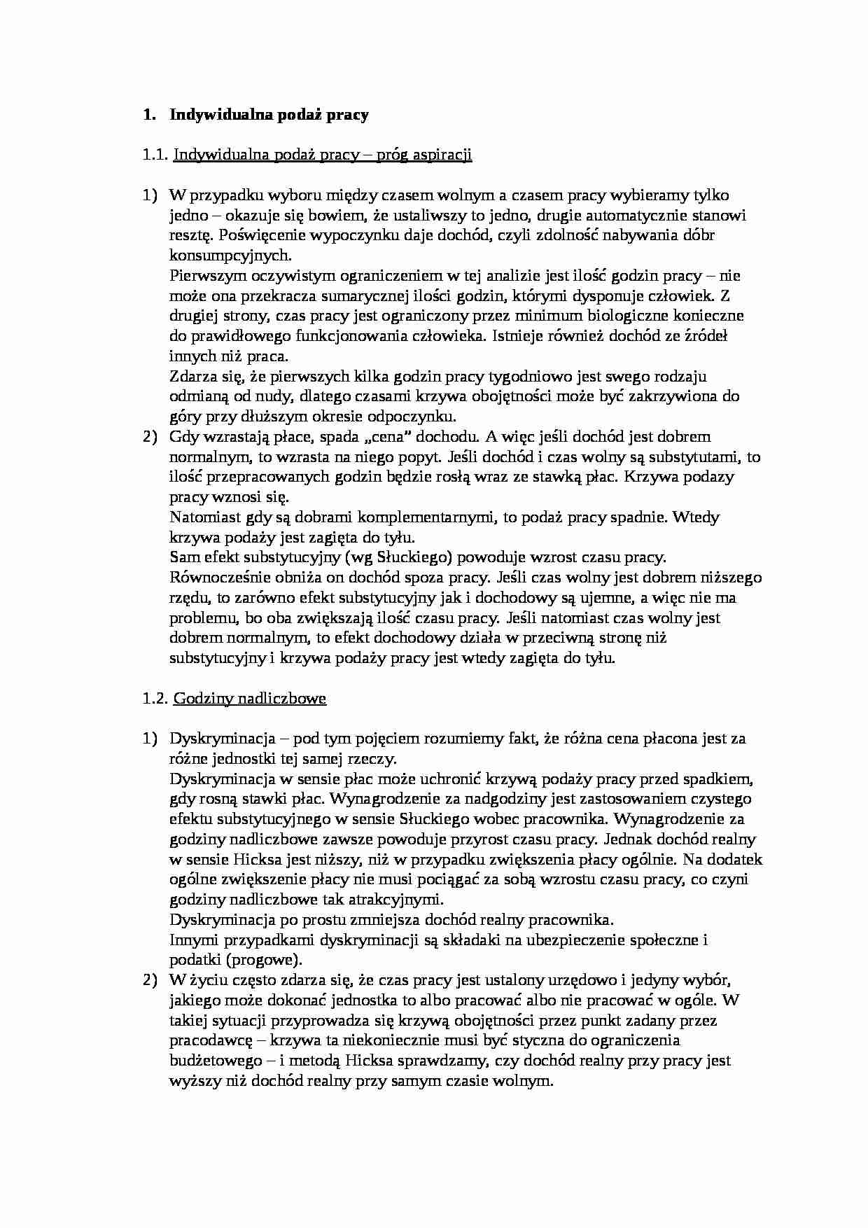 Indywidualna podaż pracy- opracowanie - strona 1