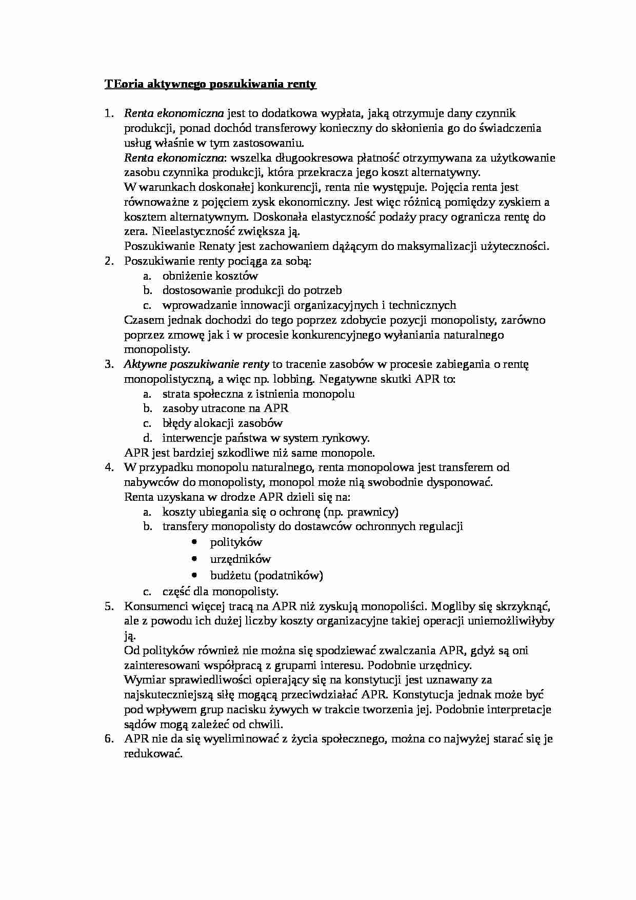 Teoria aktywnego poszukiwania renty- opraowanie - strona 1