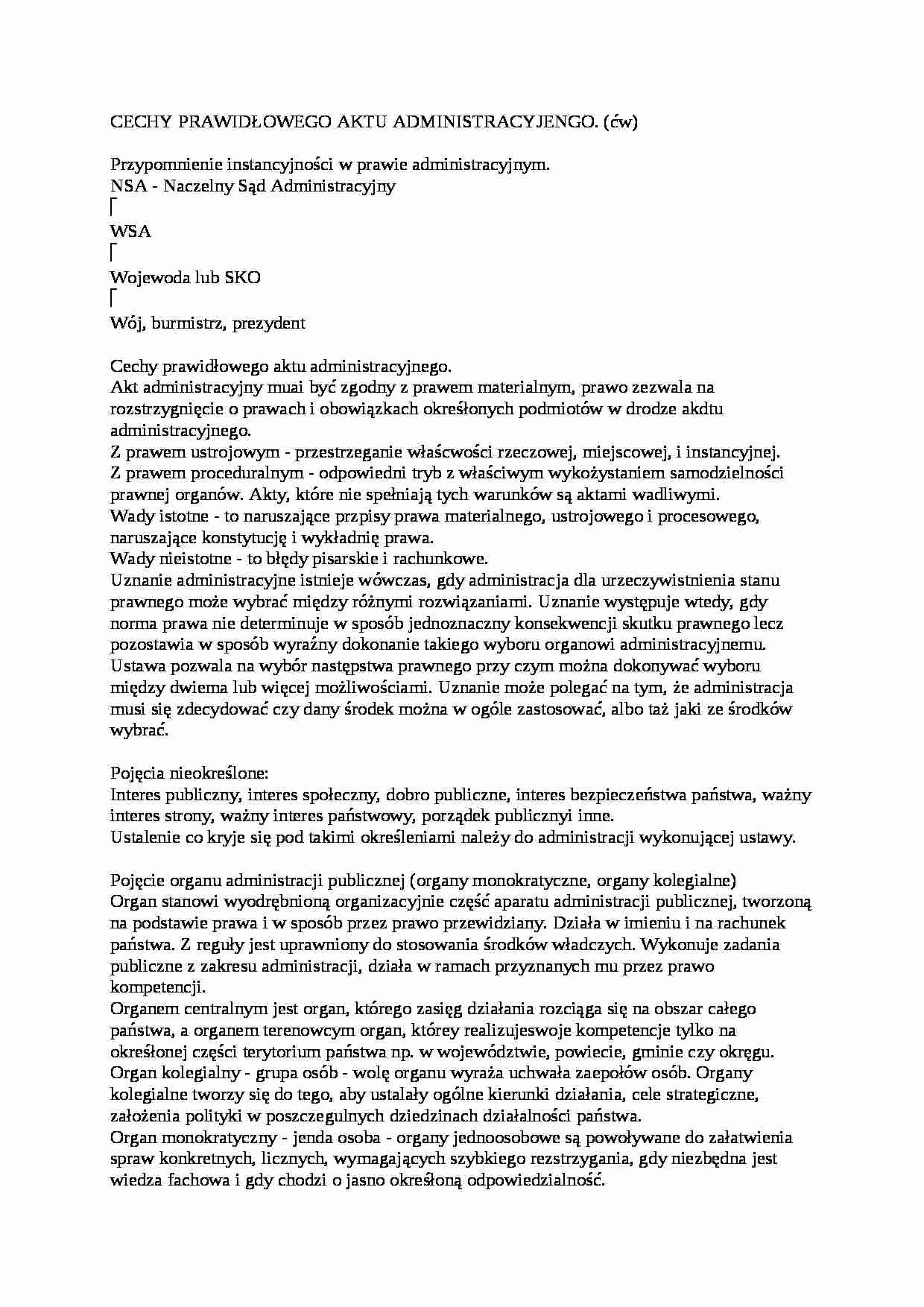 Cechy prawidłowego aktu administracyjnego- opracowanie - strona 1
