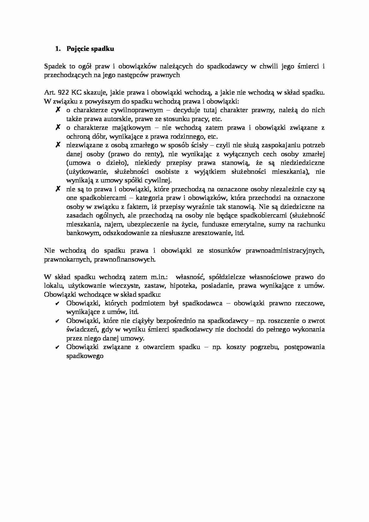 Pojęcie spadku- opracowanie - strona 1