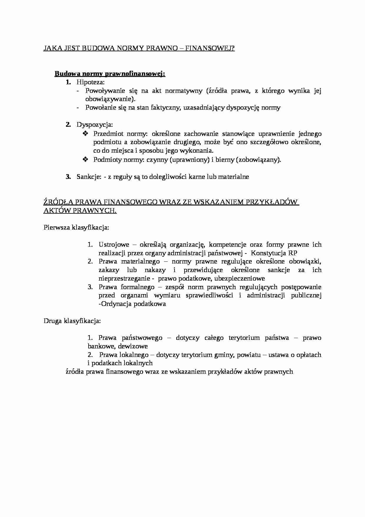 Budowa normy prawno- finansowej- opracowanie - strona 1