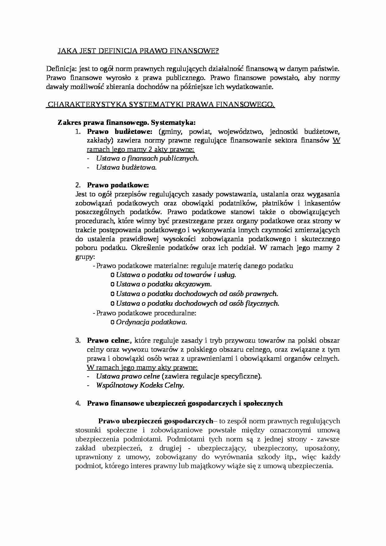Definicja prawa finansowego- opracowanie - strona 1