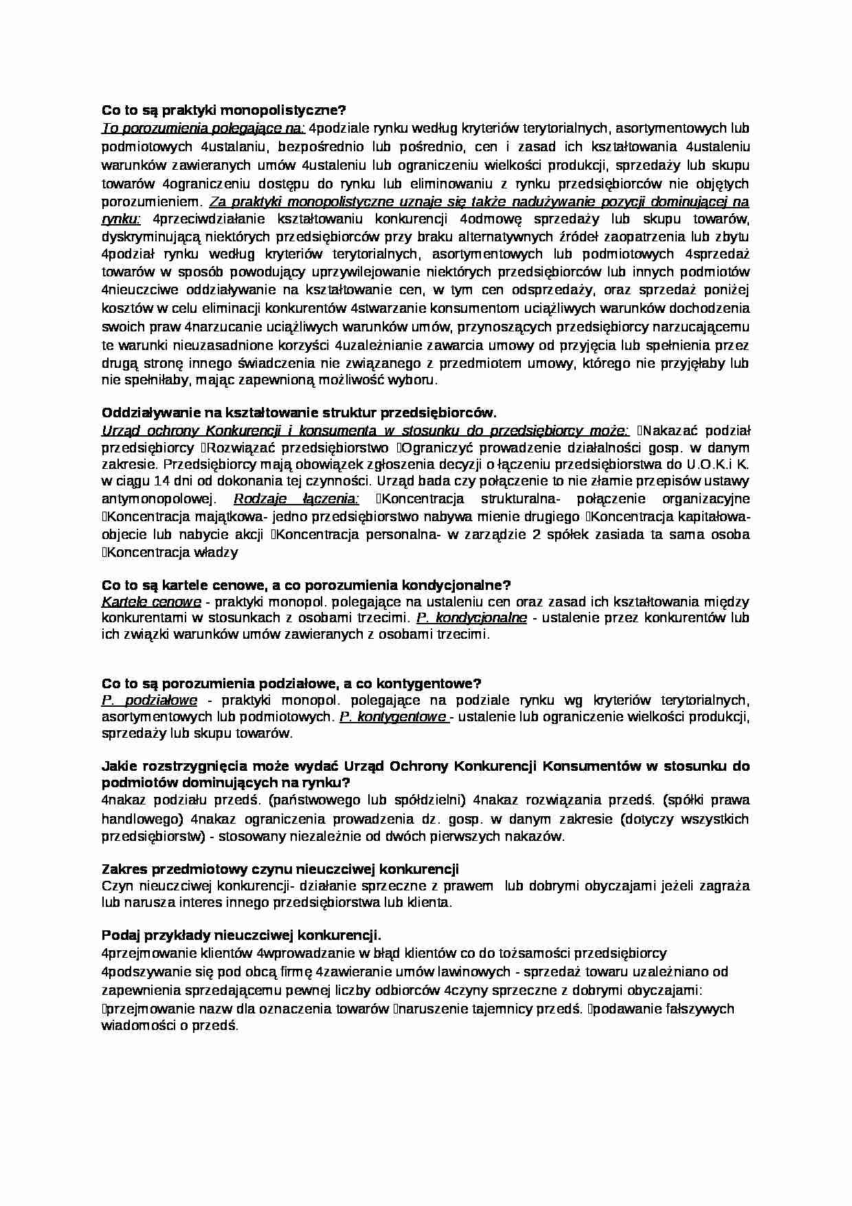Praktyki monopolistyczne- opracowanie - strona 1