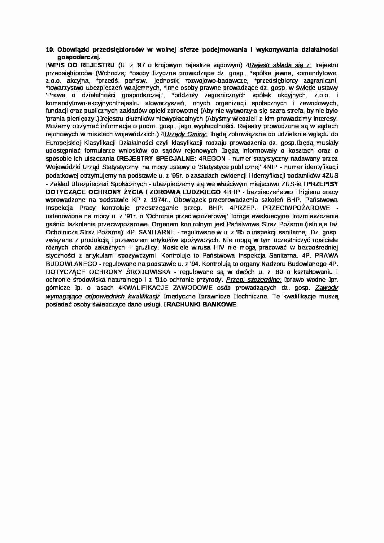 Obowiąki przedsiębiorców w wolnej sferze podejmowania i wykonywania działalności gospodarczej - strona 1