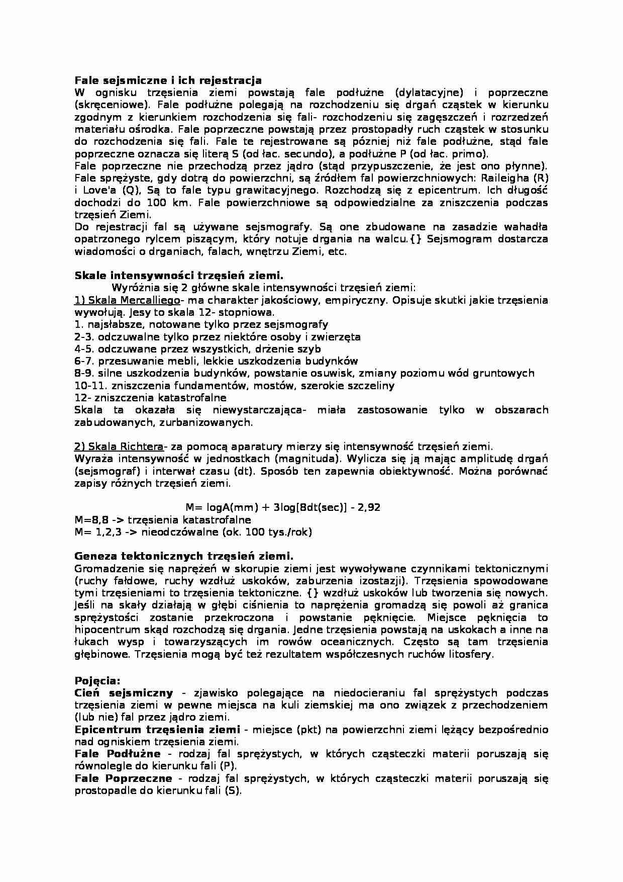 Wykład z geologii o trzęsieniach Ziemii - strona 1