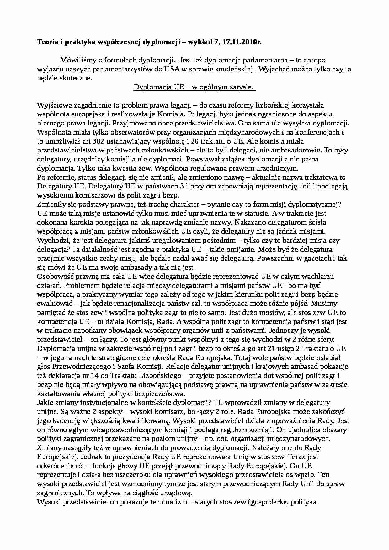 Stosunki zewnętrzne Unii Europejskiej- wykład 7 - strona 1