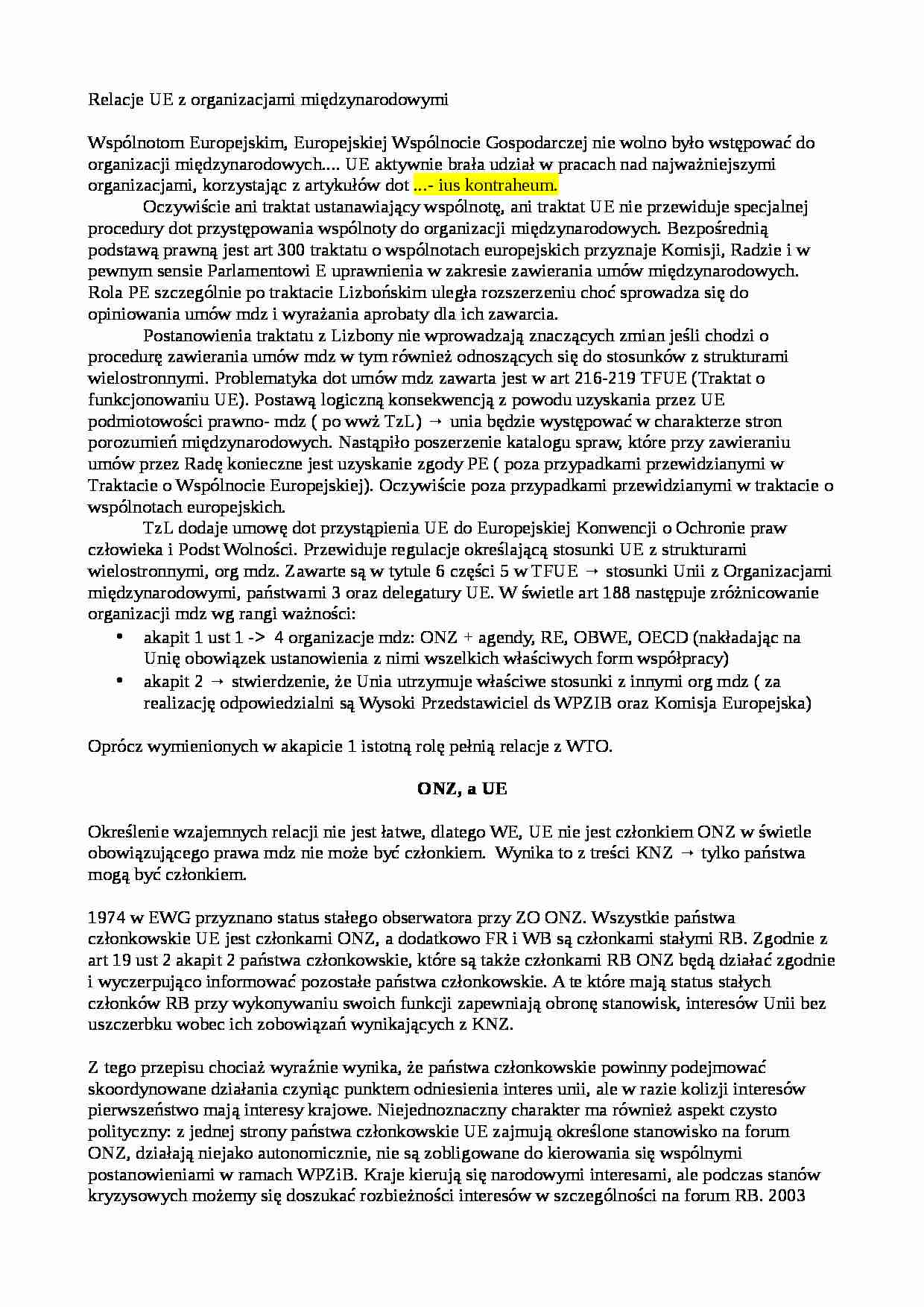 Stosunki zewnętrzne Unii Europejskiej- wykład 10 - strona 1