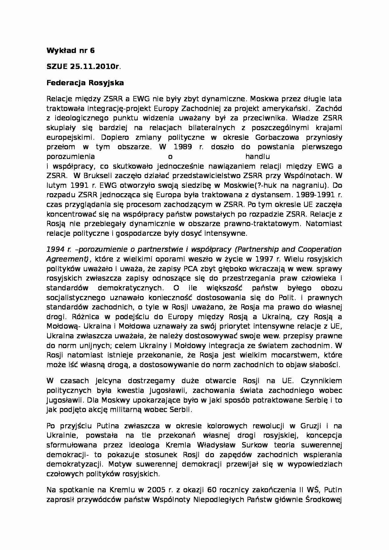 Stosunki zewnętrzne Unii Europejskiej- wykład 6 - strona 1