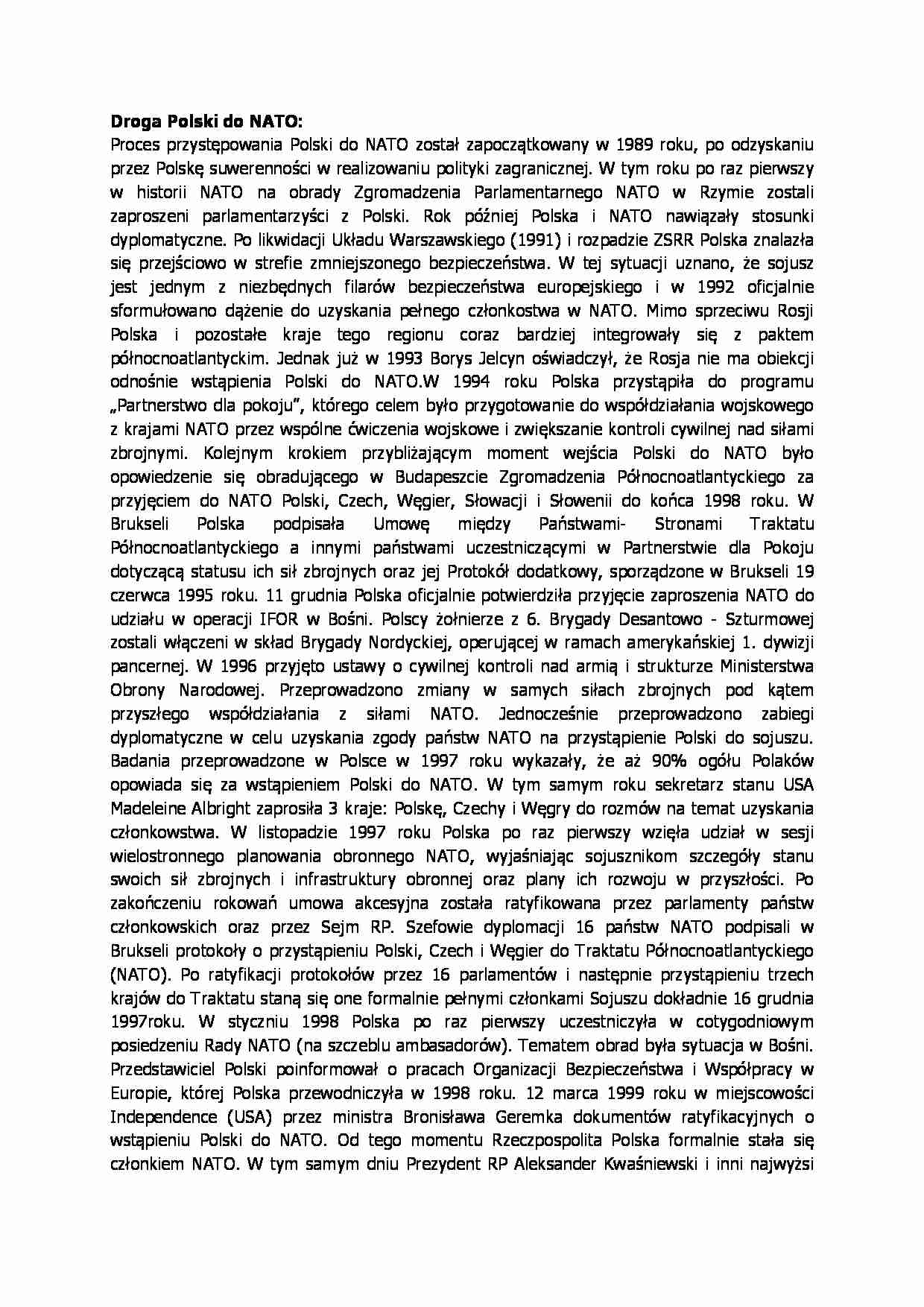 Droga Polski do NATO- opracowanie - strona 1