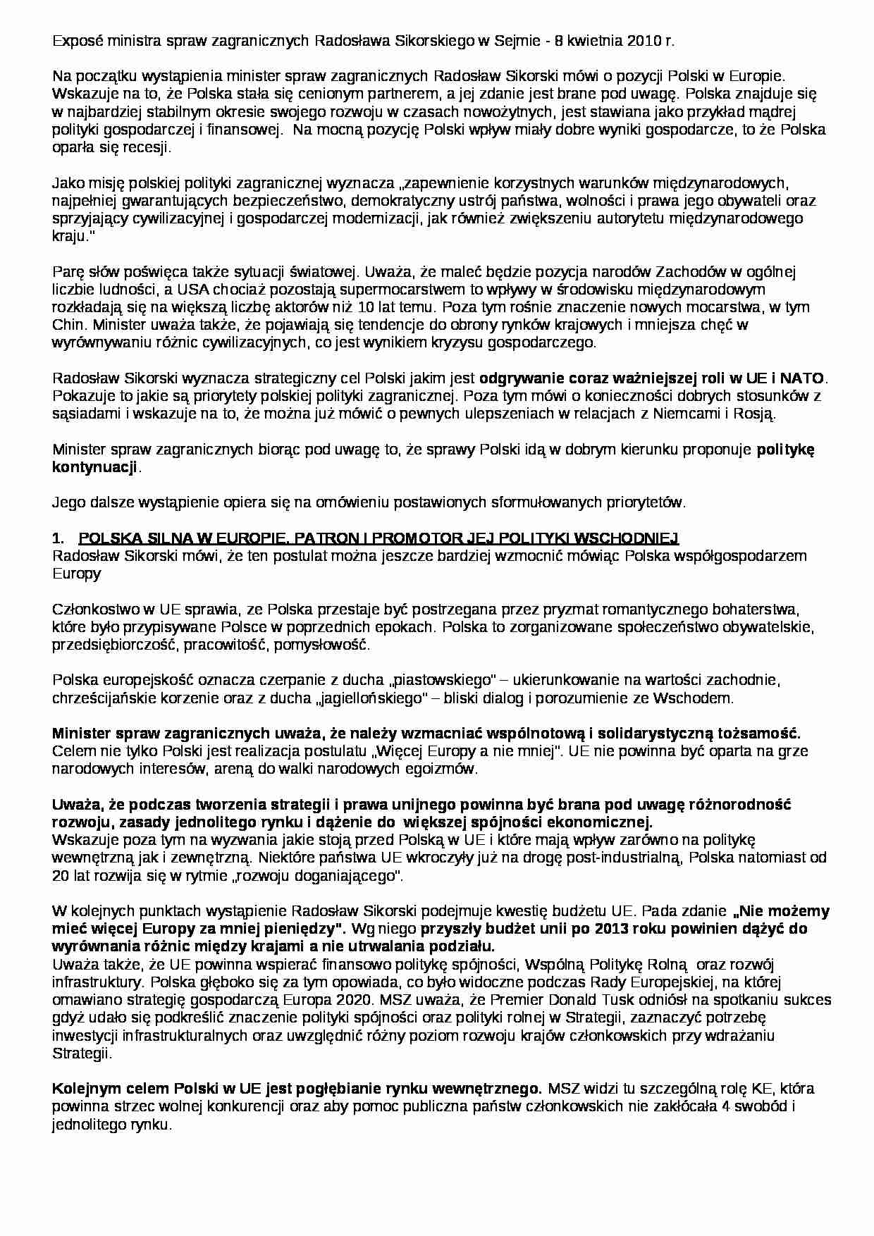 Pierwsza część expose Sikorskiego - strona 1