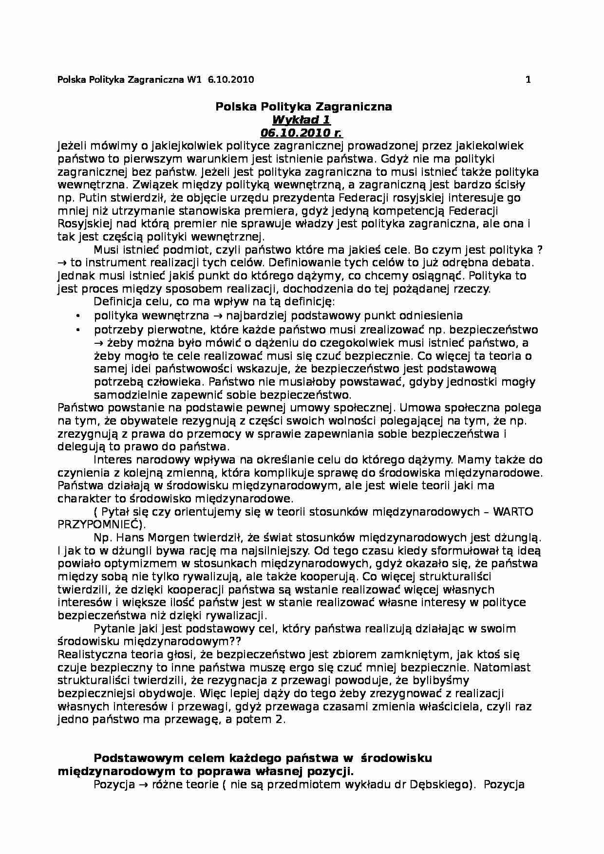 Polska polityka zagraniczna- wykład 1 - strona 1