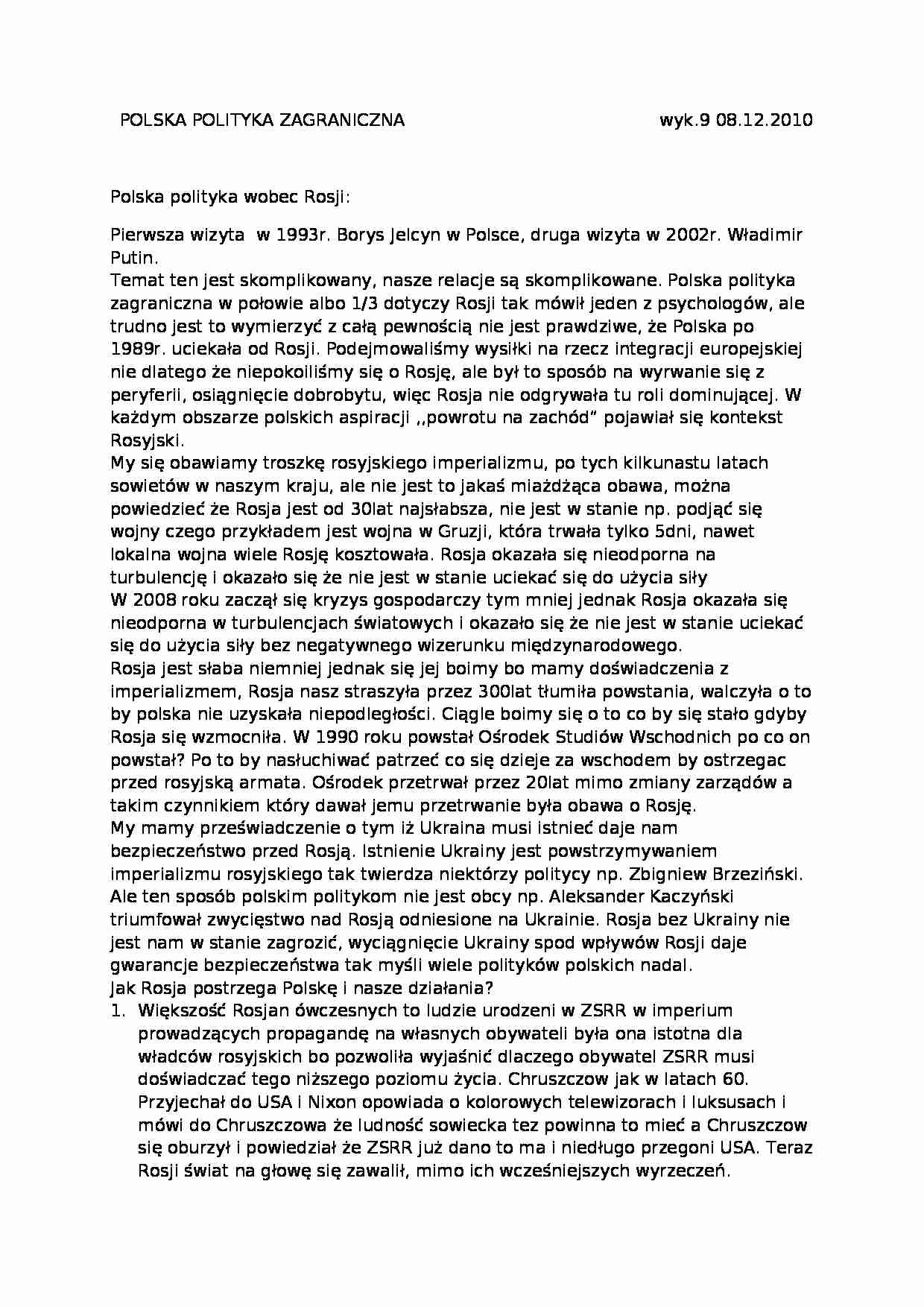 Polska polityka zagraniczna- wykład 9 - strona 1