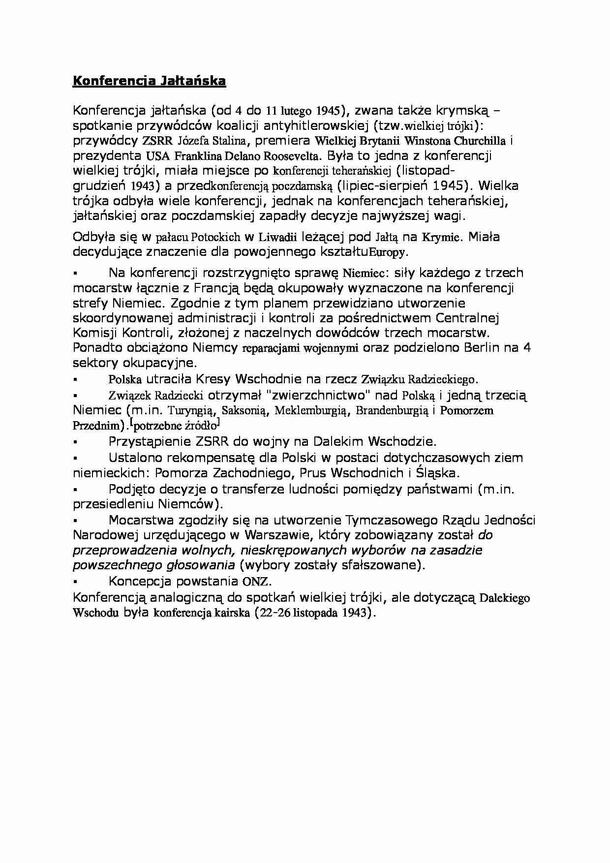 Konferencja Jałtańska- opracowanie - strona 1