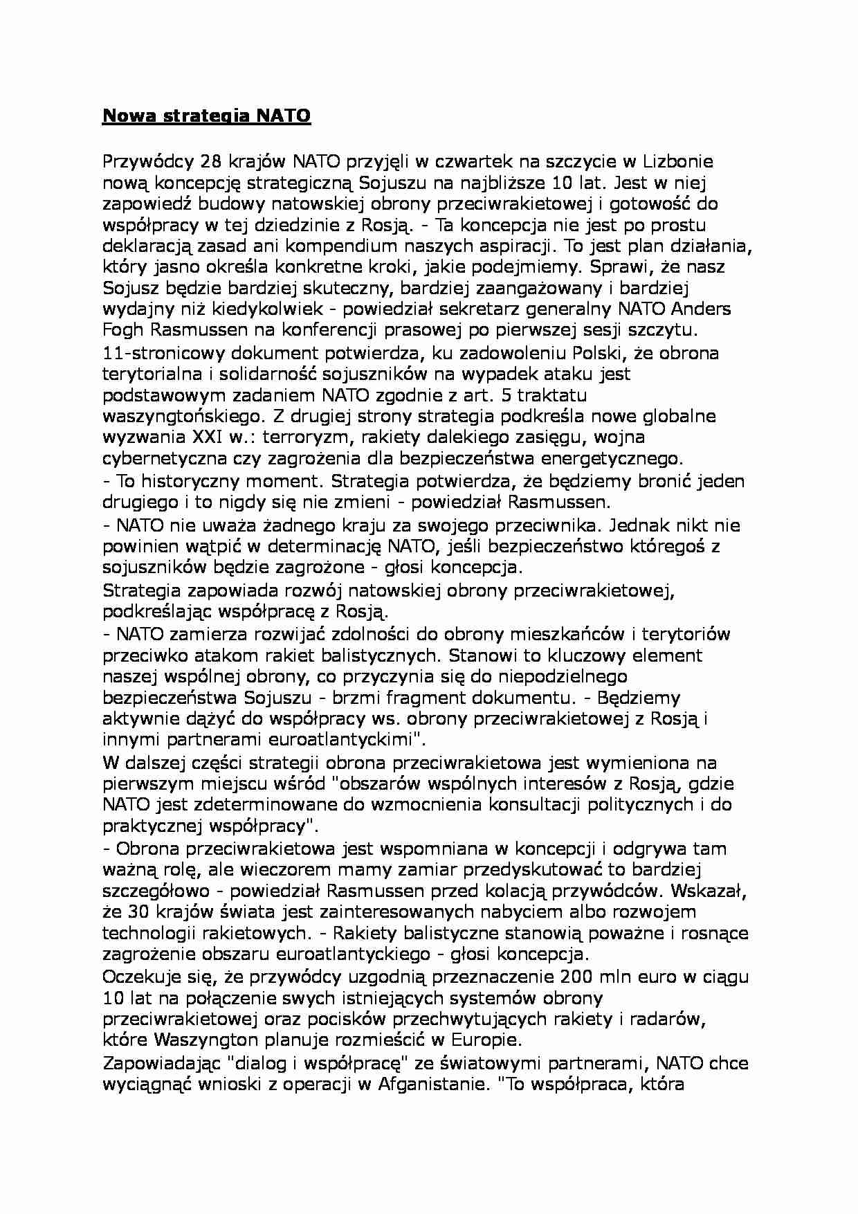 Nowa strategia NATO- opracowanie - strona 1