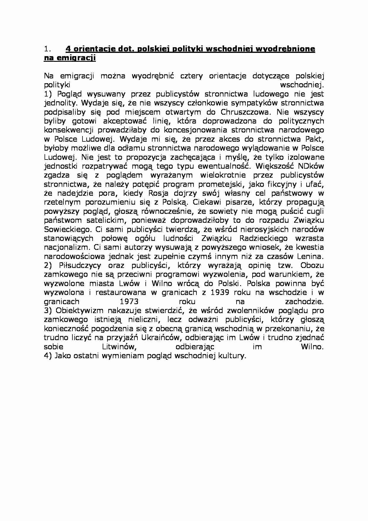 Orientacje wyodrębnione na emigracji- opracowanie zagadnienia - strona 1