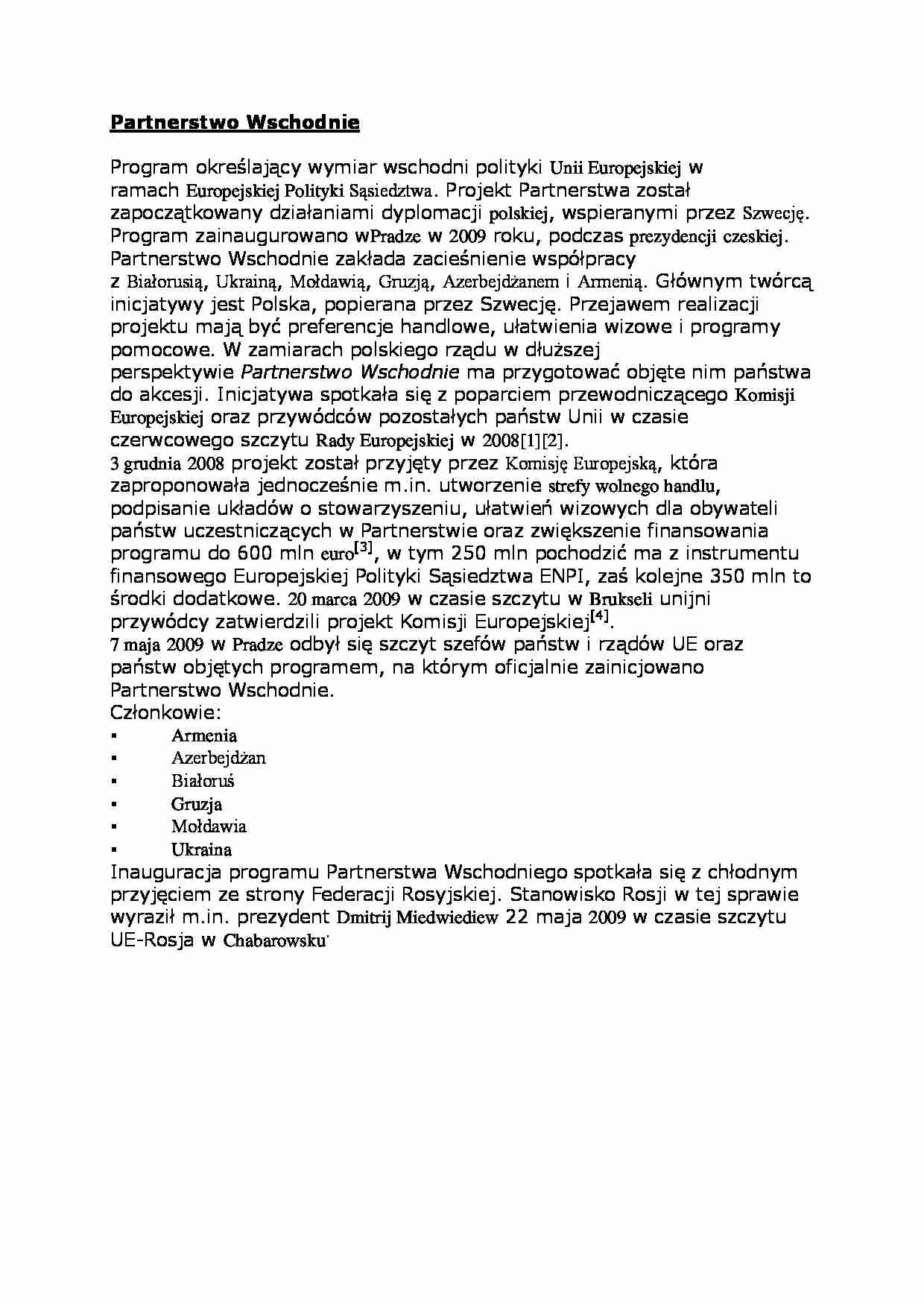 Partnerstwo Wschodnie- opracowanie - strona 1