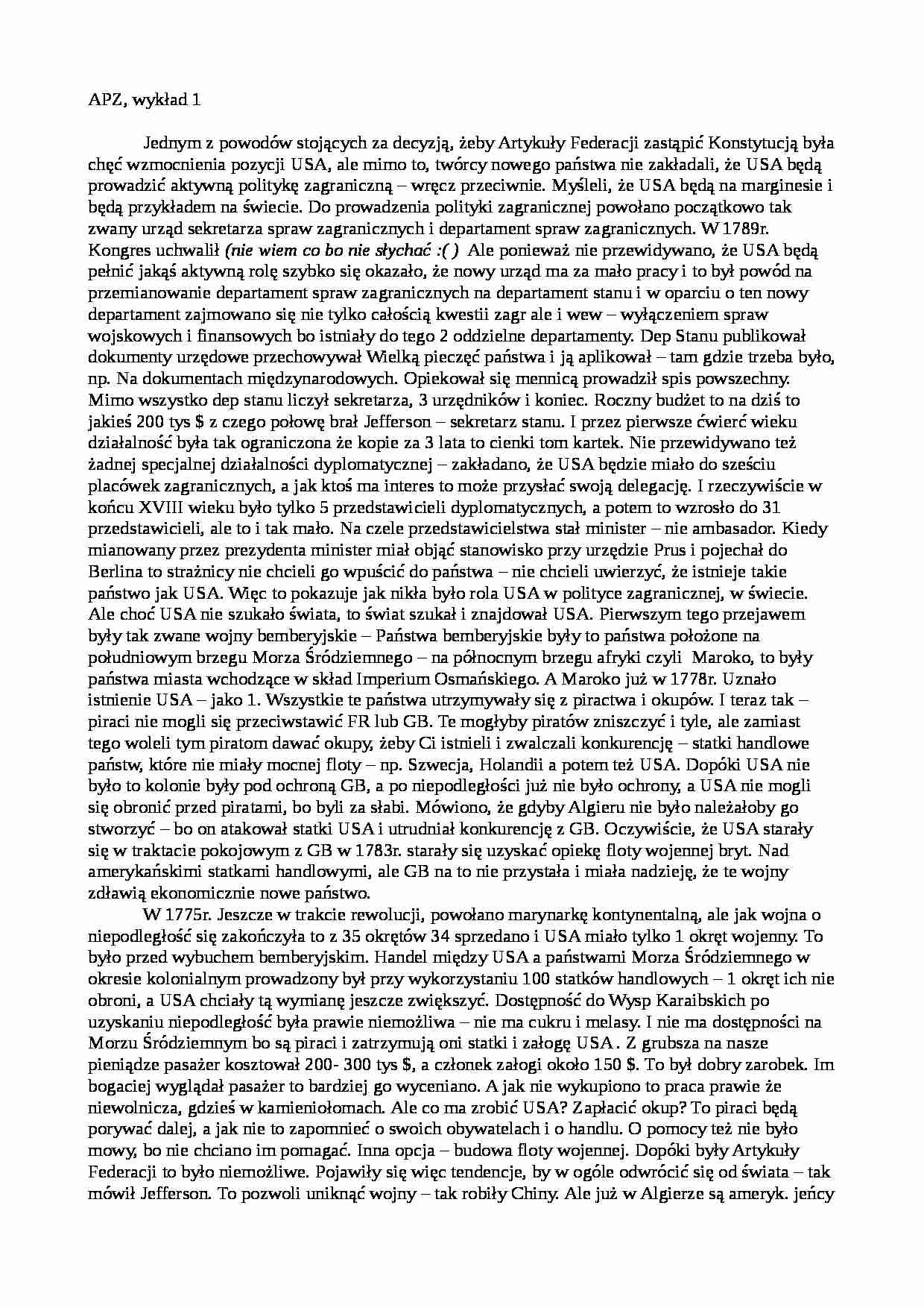 Amerykańska polityka zagraniczna- wykład 1 - strona 1