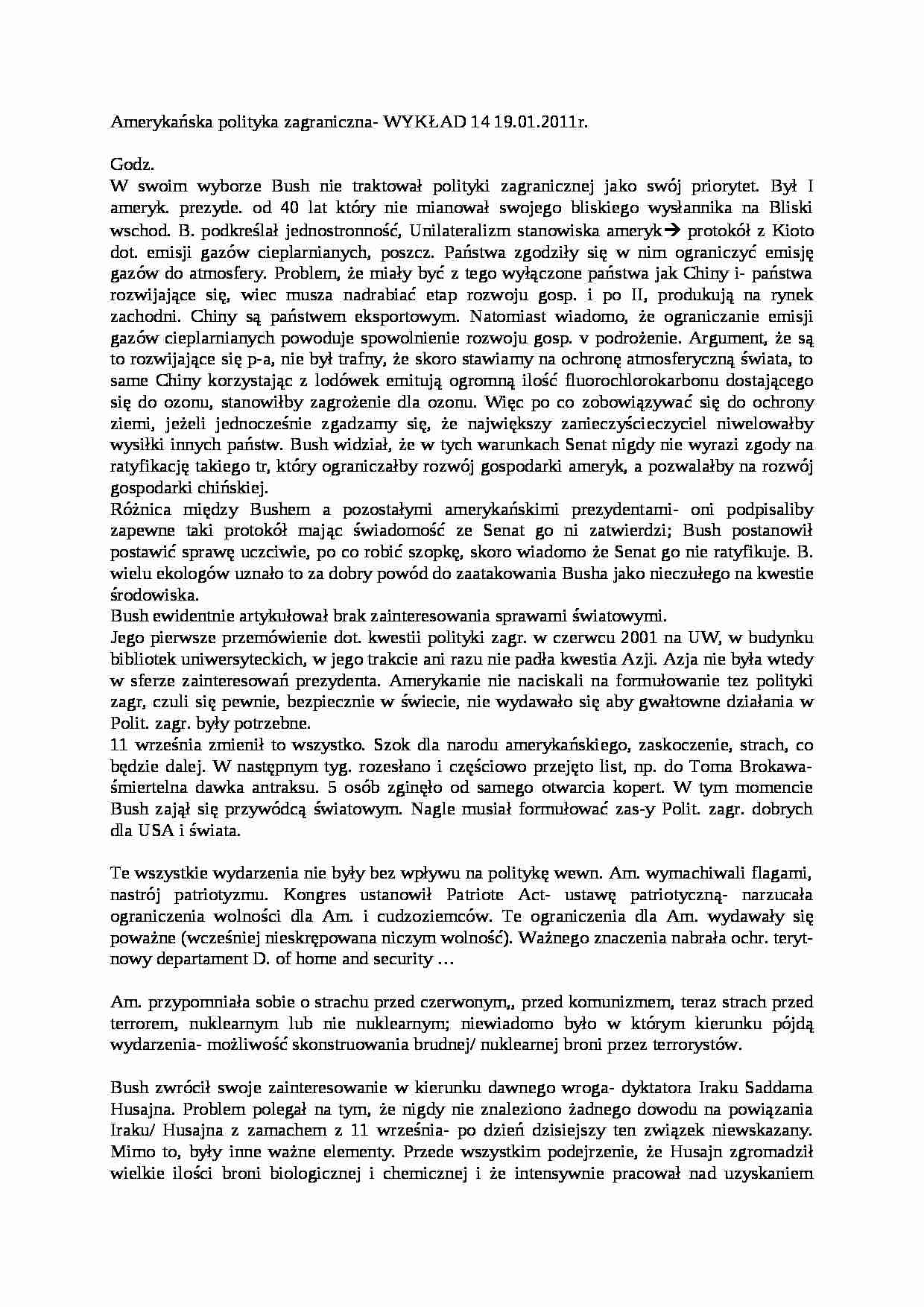 Amerykańska polityka zagraniczna- wykład 14 - strona 1