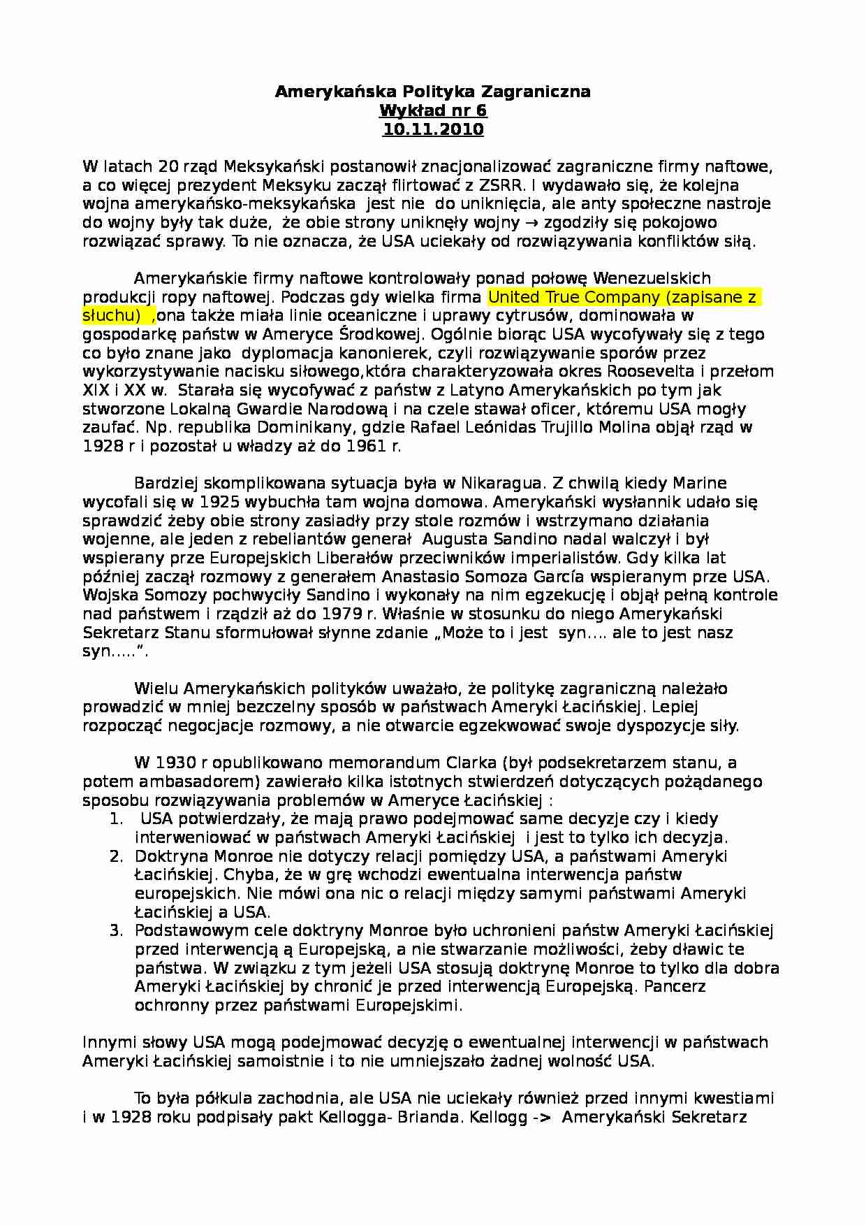 Amerykańska polityka zagraniczna- wyklad 6  - strona 1