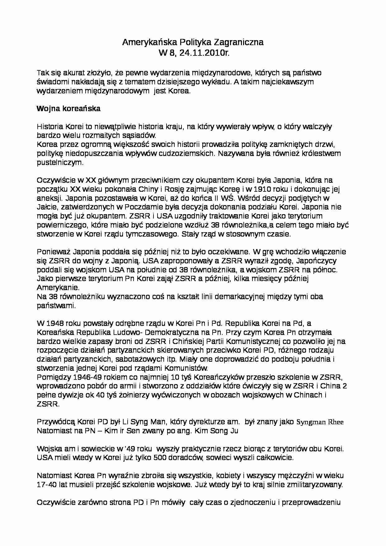 Amerykańska polityka zagraniczna- wykład 8  - strona 1