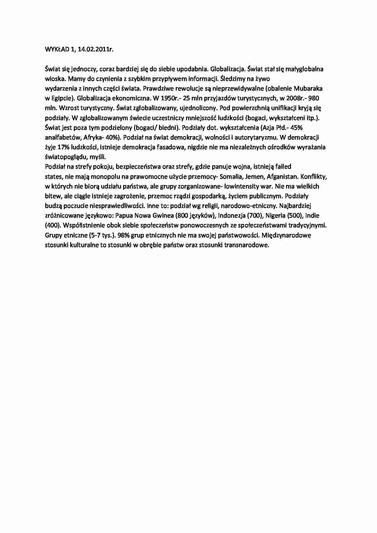 Międzynarodowe stosunki kulturowe- wykład - strona 1