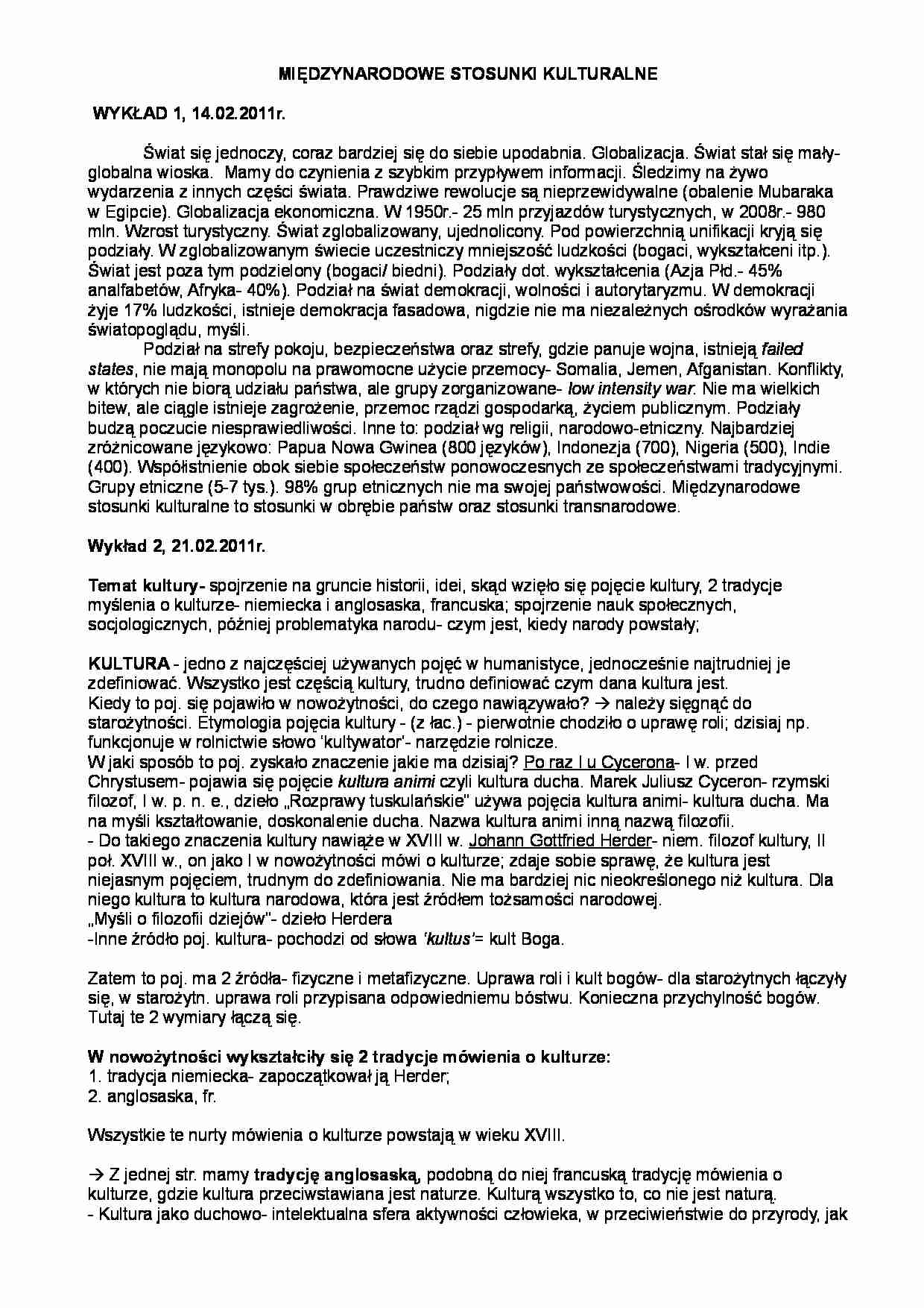 Międzynarodowe stosunki kulturalne- wykłady - strona 1