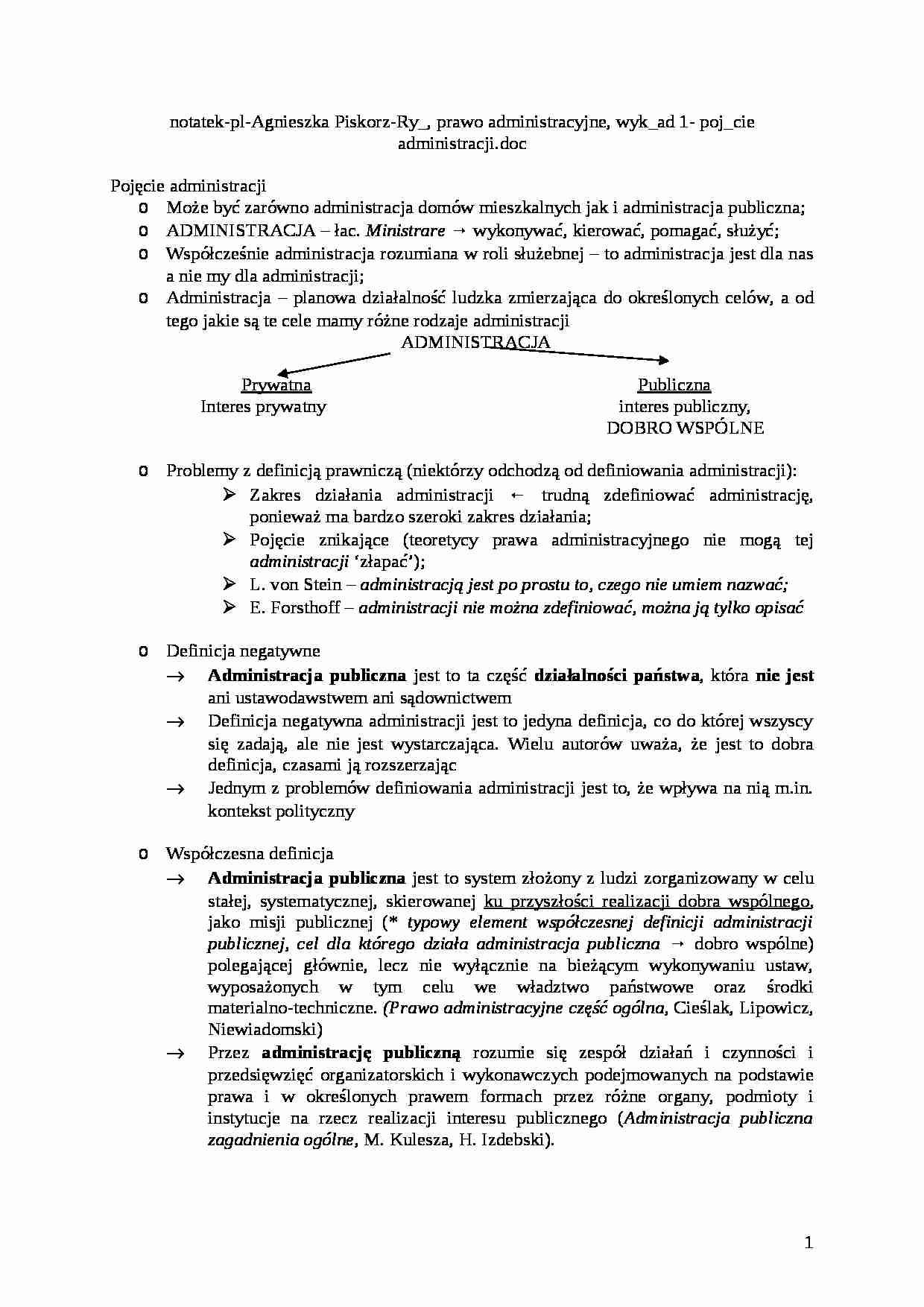 Pojęcie administracji- opracowanie - strona 1
