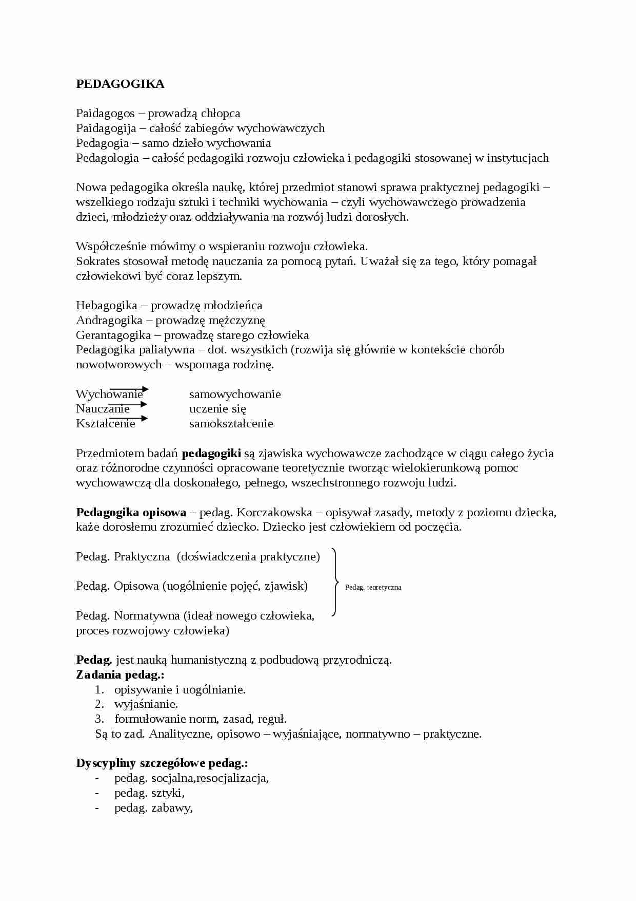 Podstawy pedagogiki - wykłady - strona 1