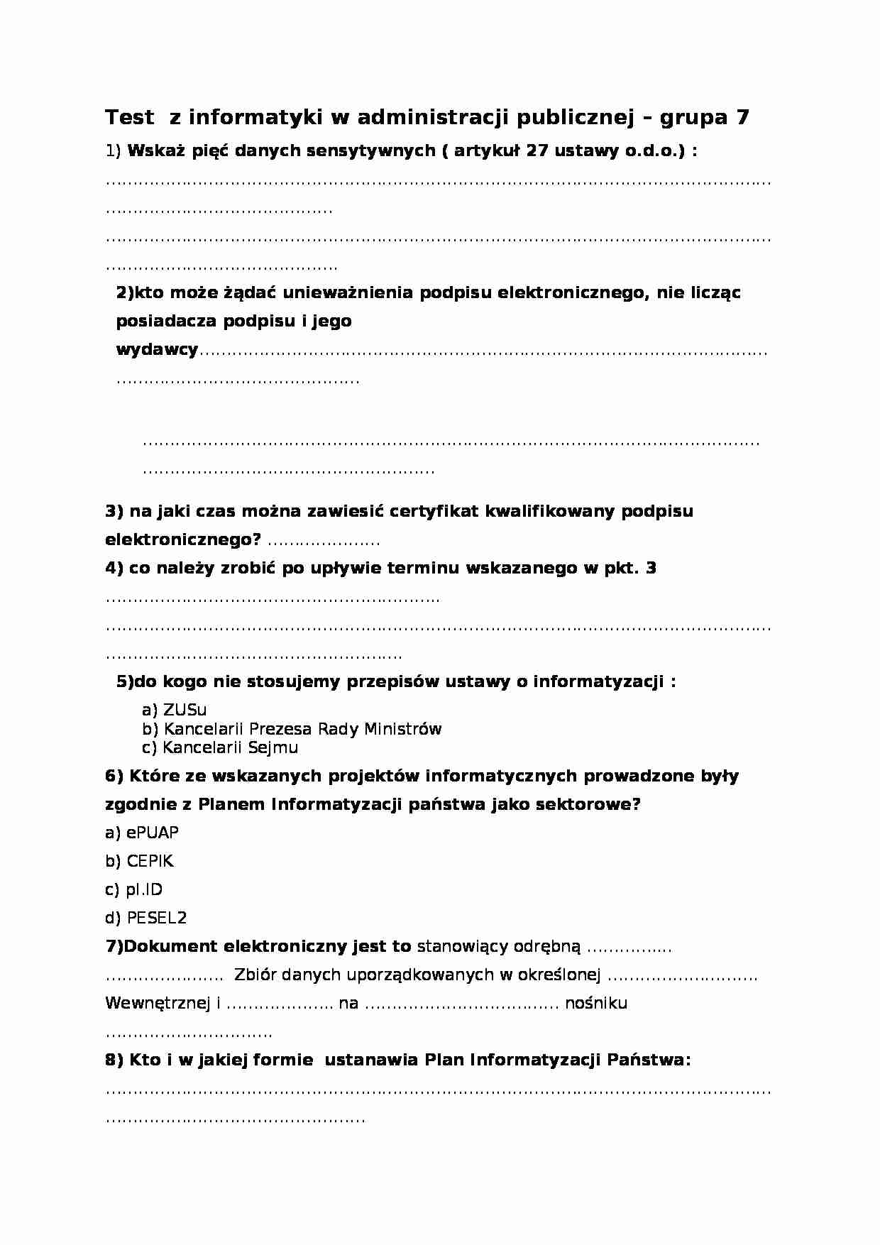 Informatyka w administracji- kolokwium 2 - strona 1