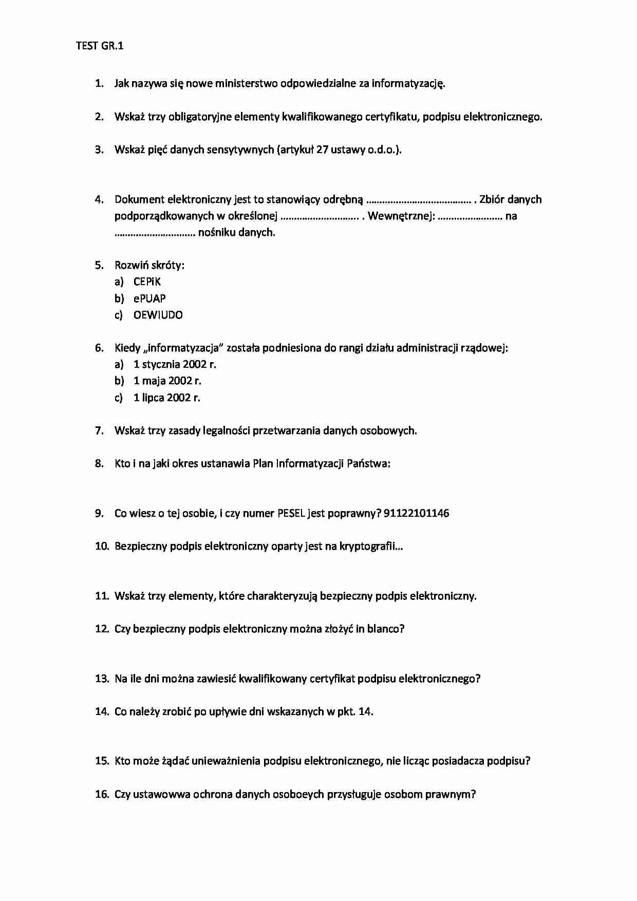 Informatyka w administracji- kolokwium 6 - strona 1
