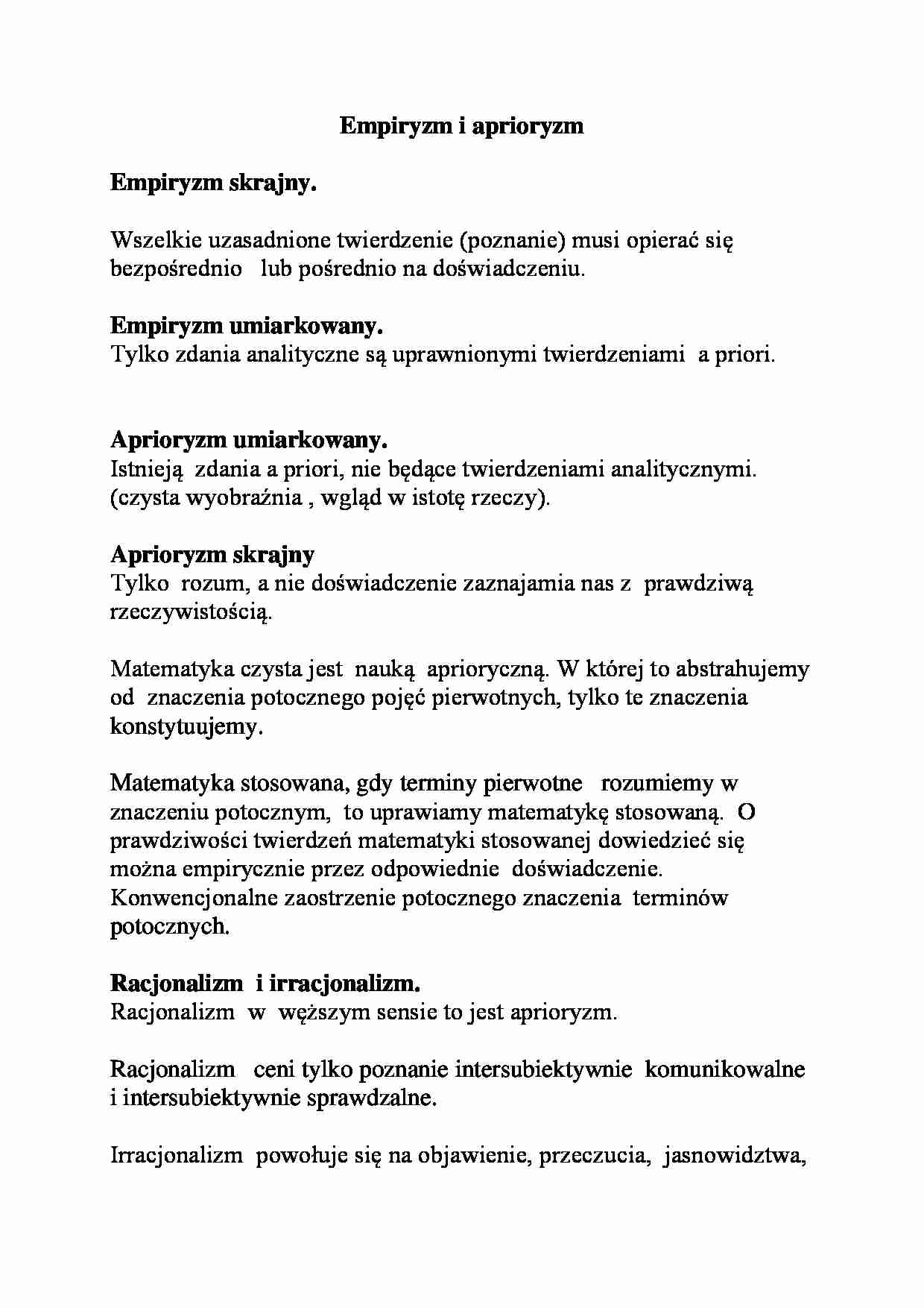 Empiryzm, aprioryzm, pozytywizm- opracowanie - strona 1