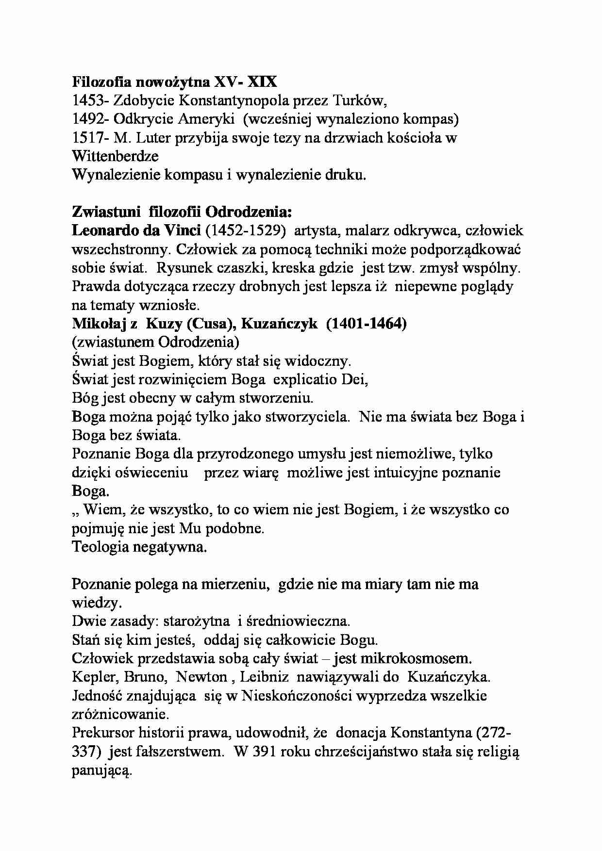 Filozofia nowożytna- opracowanie - strona 1